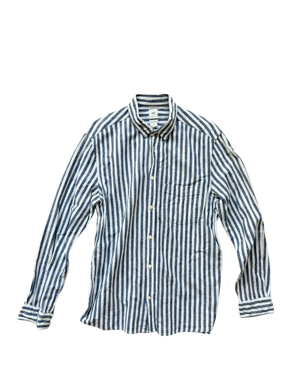 Zara H&M Men’s Regular Fit Striped Shirt, Blue, Size M Size US M / EU 48-50 / 2 - 1 Thumbnail