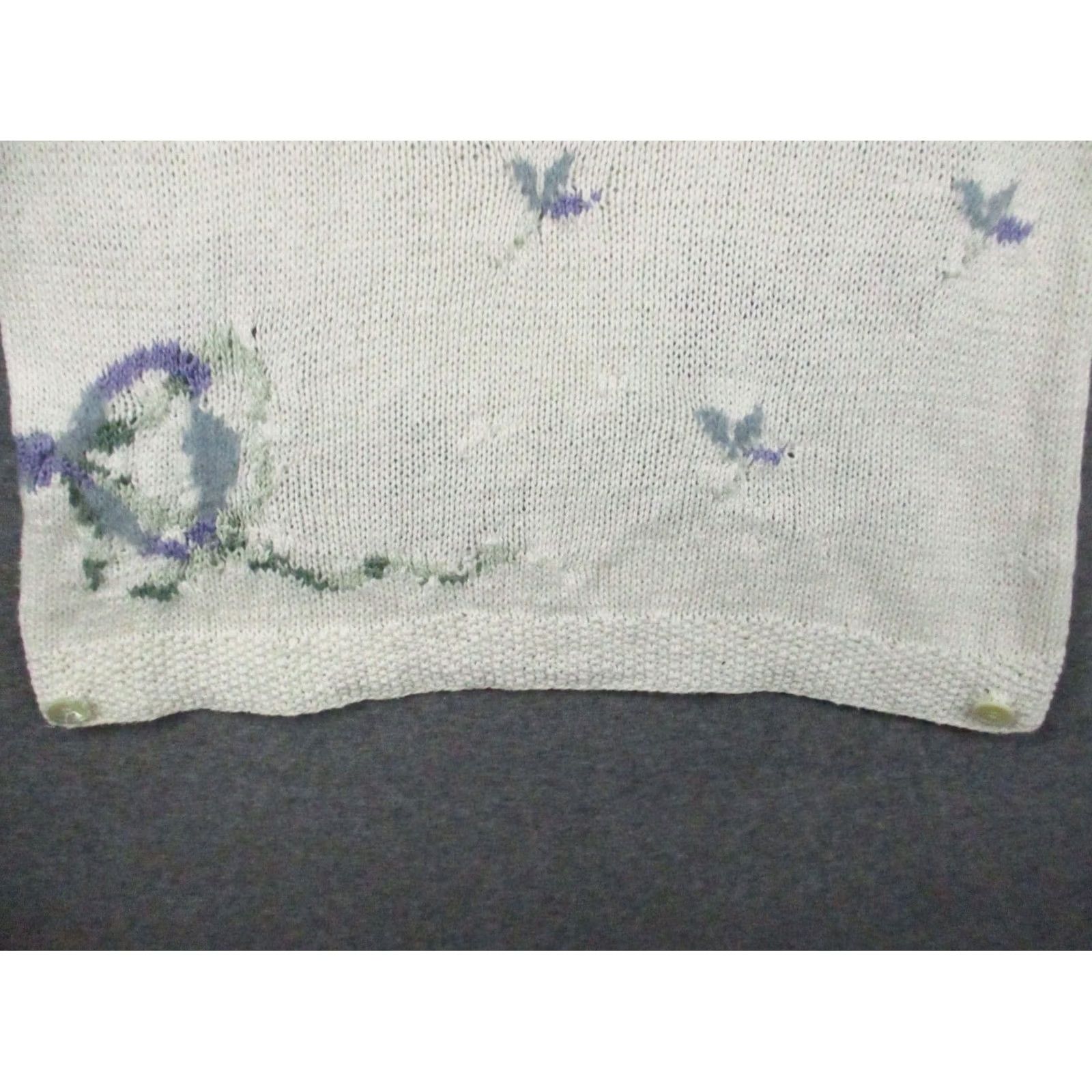 Vintage VINTAGE Jennifer Reed Sweater Medium Chunky Hand Knit Granny Flowers Spring White Womens Size M / US 6-8 / IT 42-44 - 7 Thumbnail