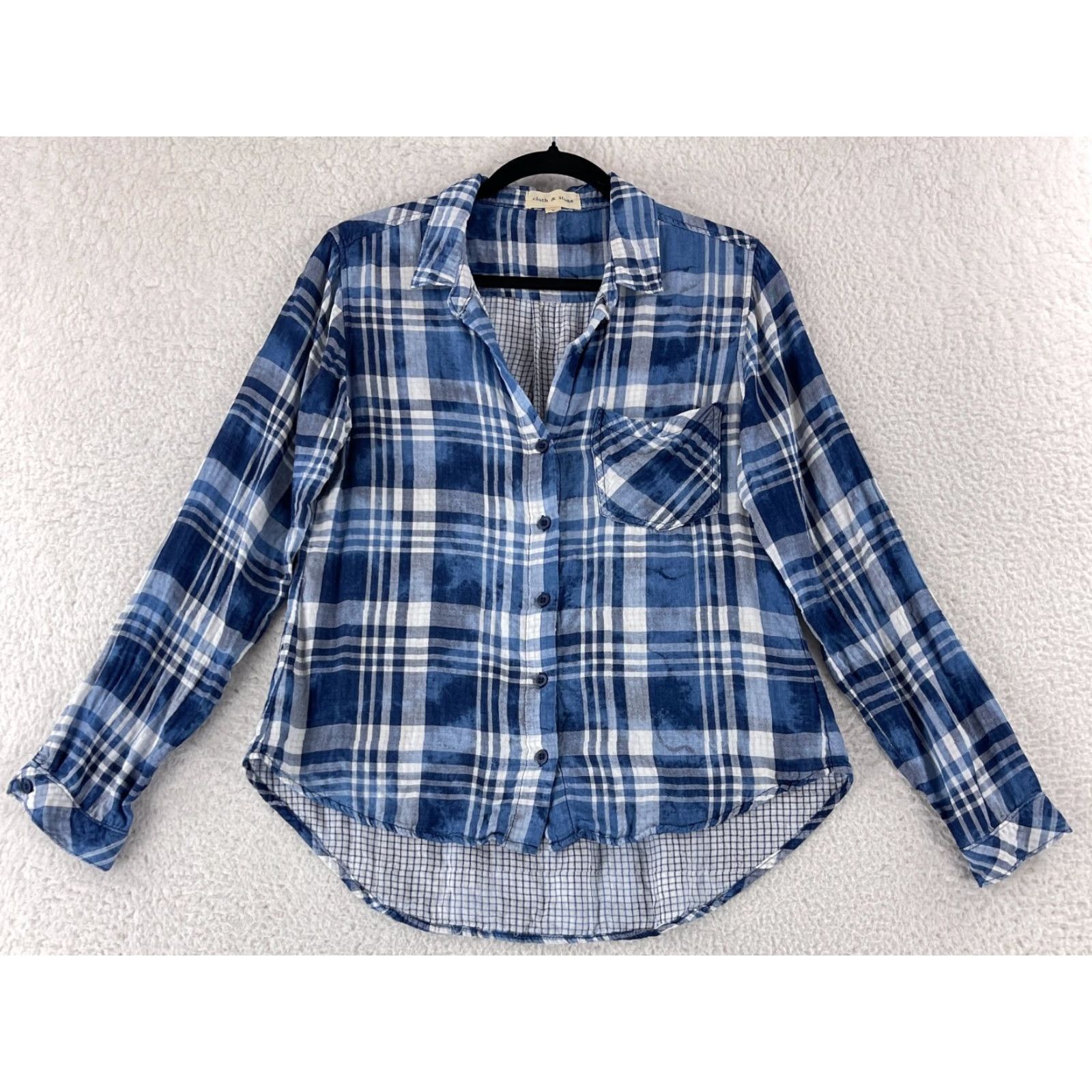 CLOT Cloth & Stone Button-Up Shirt Womens Small Blue Plaid Long Sleeve Casual V-Neck Size S / US 4 / IT 40 - 2 Thumbnail