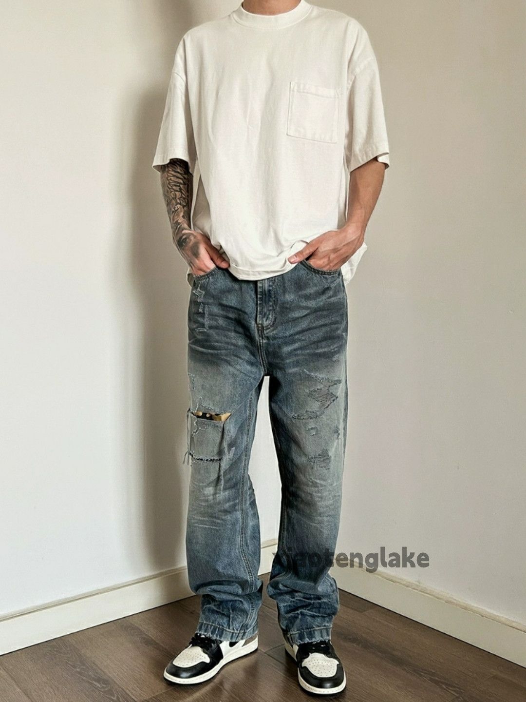 Jean × Vintage washed faded skate hiphop stain loose baggy jeans Size US 32 / EU 48 - 1 Thumbnail