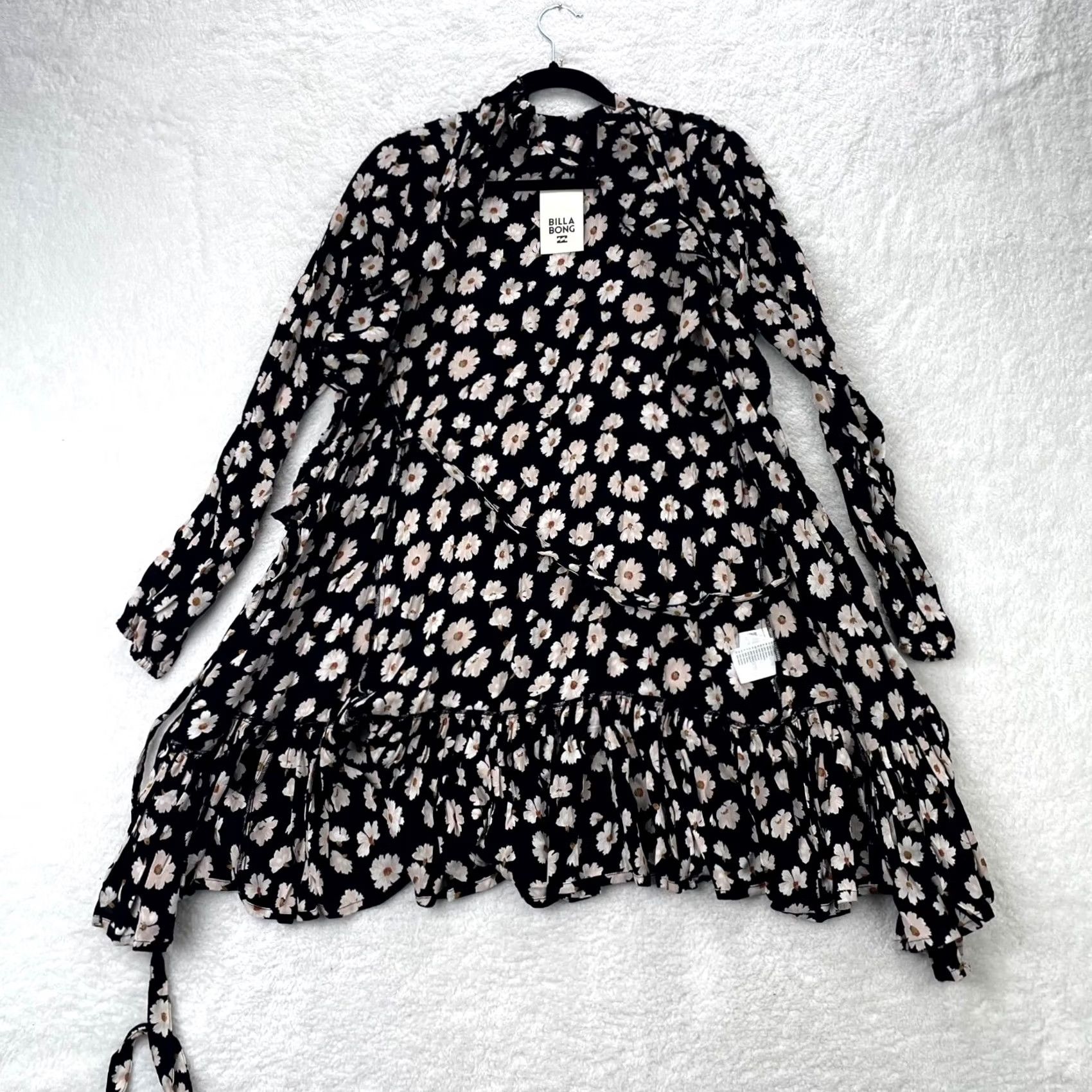 Billabong Billabong Dress Black Womens 10 Mini Wrap Daisy Belted Ruffle Long Sleeve Boho Size L / US 10 / IT 46 - 3 Thumbnail