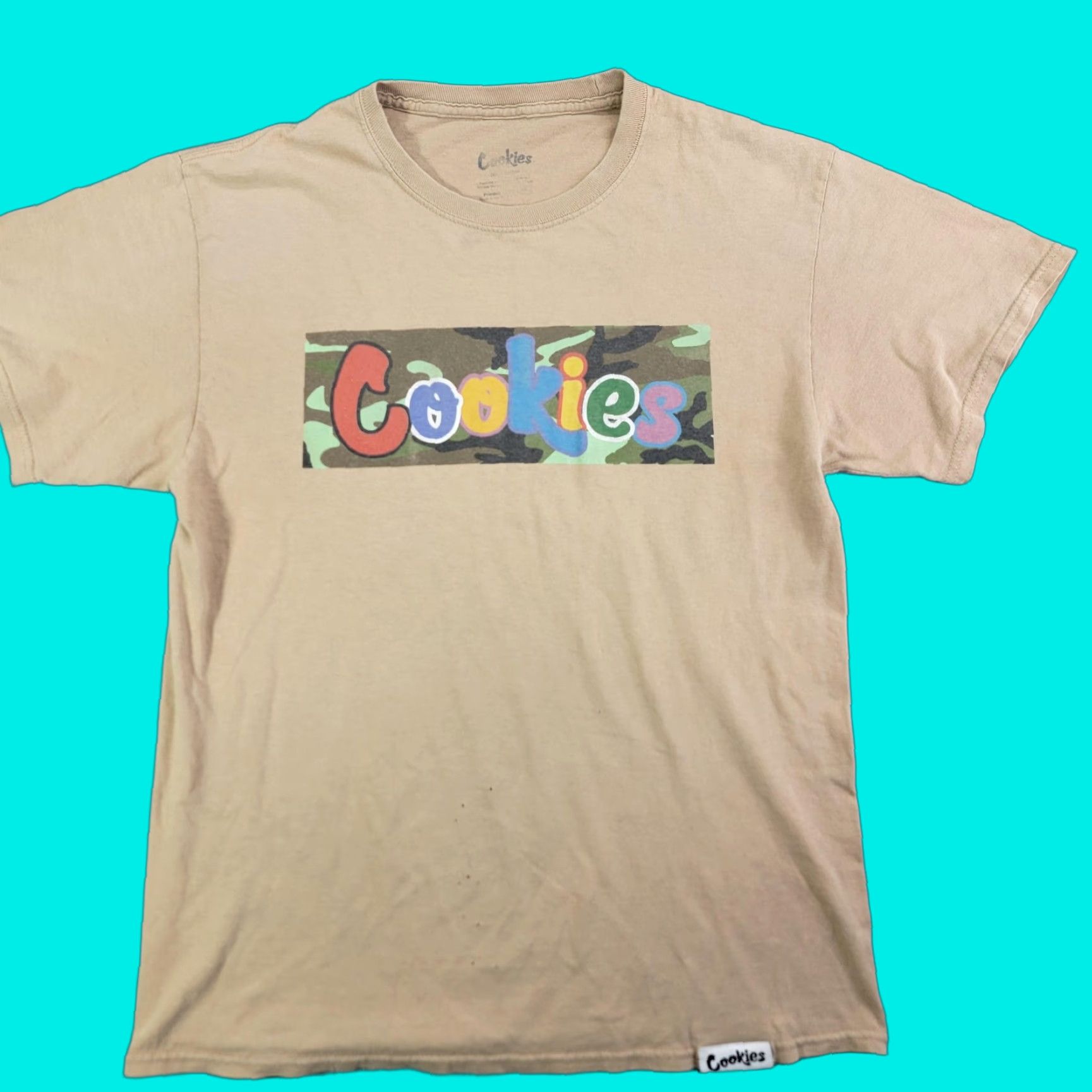 Vintage Cookies Shirt Mens M Beige Camo Box Logo Graphic Streetwear Cotton Tee Size US M / EU 48-50 / 2 - 1 Thumbnail