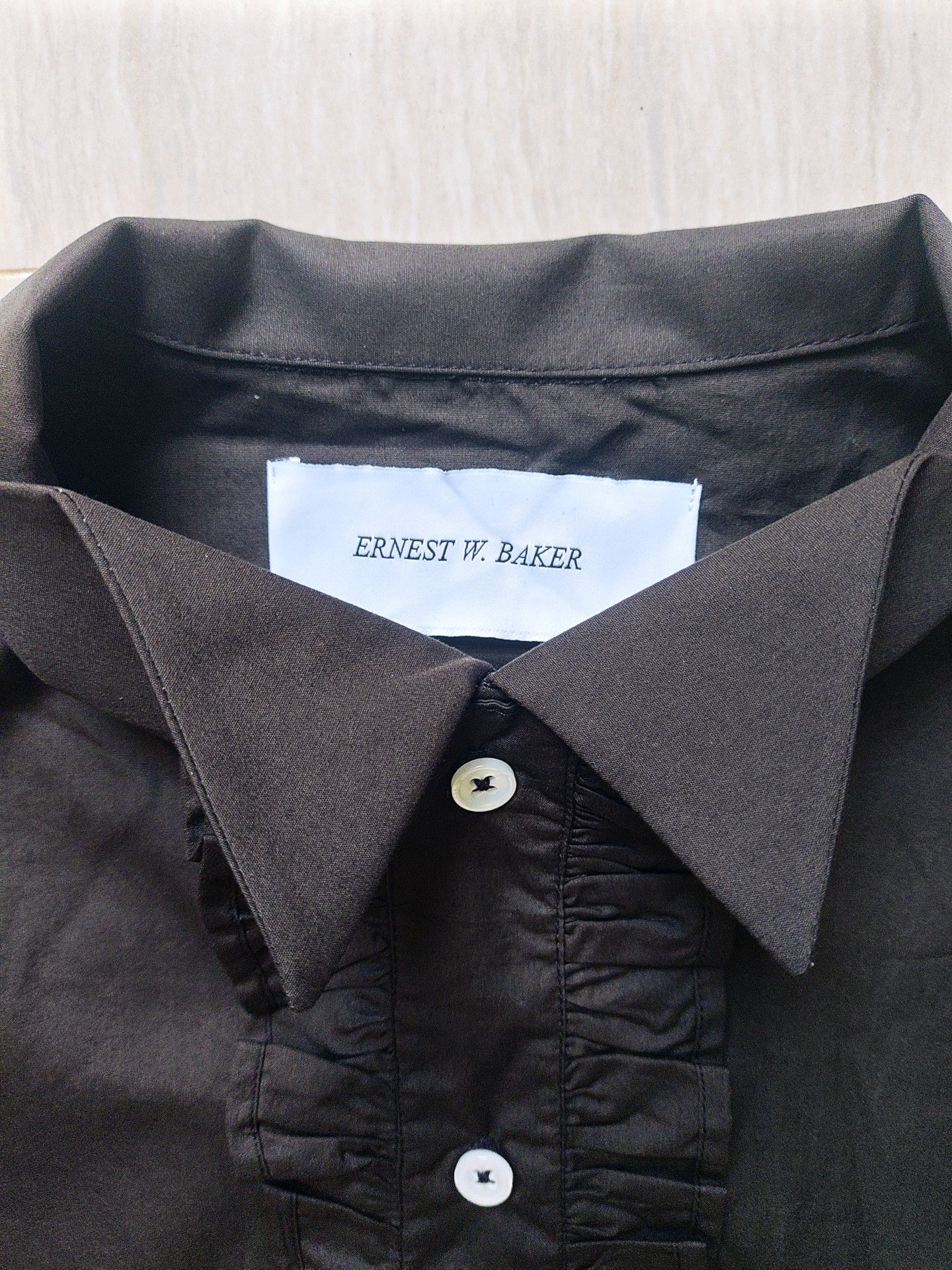 Ernest W. Baker AW18 Frill Collar Drak Brown Royal Shirt Size US S / EU 44-46 / 1 - 4 Thumbnail