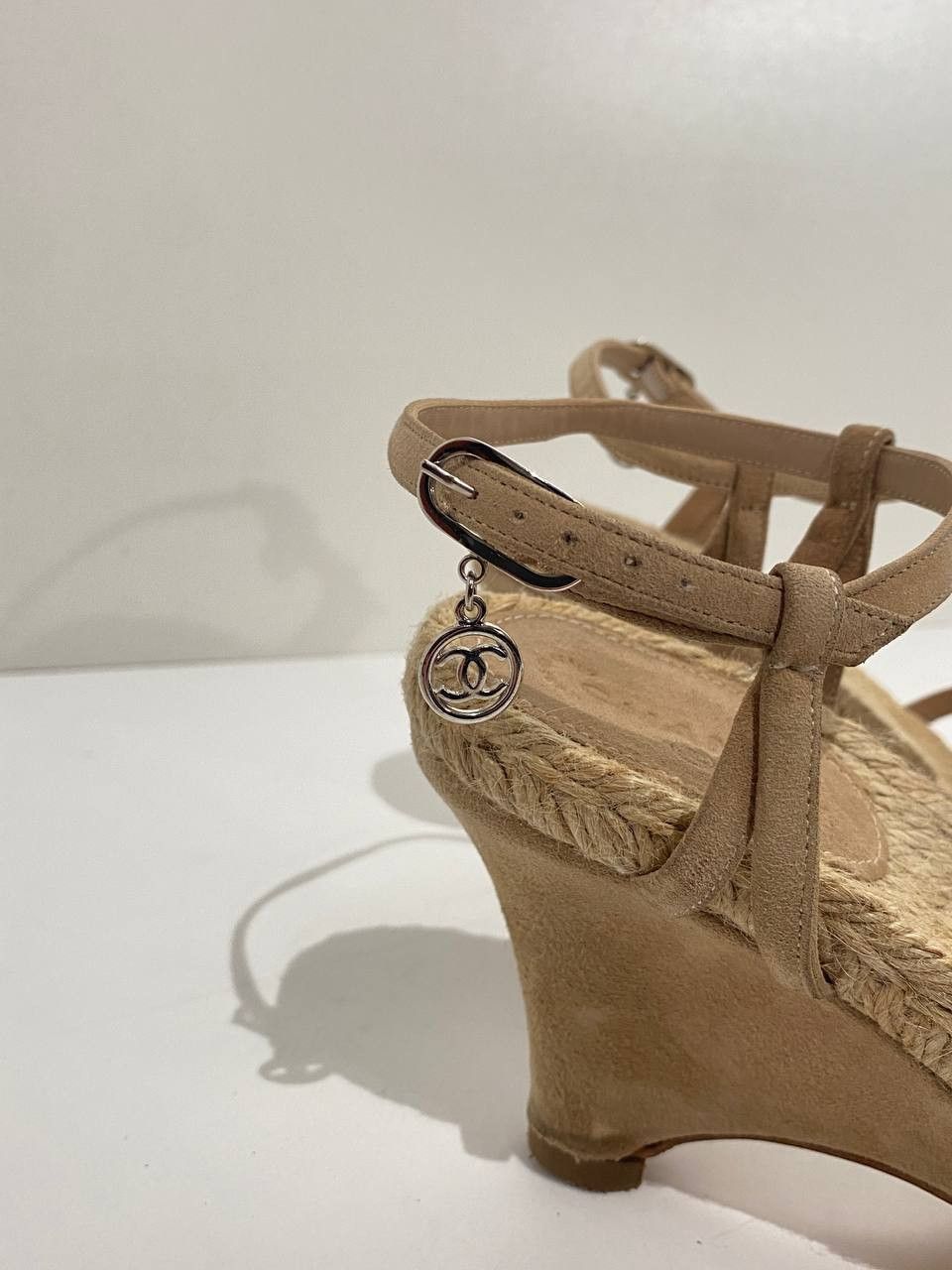 Chanel CHANEL Coco Mark Suede Espadrilles Heel Sandals Mules Shoes Size US 8.5 / IT 38.5 - 4 Thumbnail