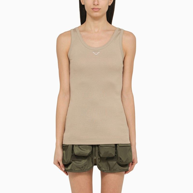 image of Prada Khaki-Coloured Cotton Camisole Top Size It 40, Women's
