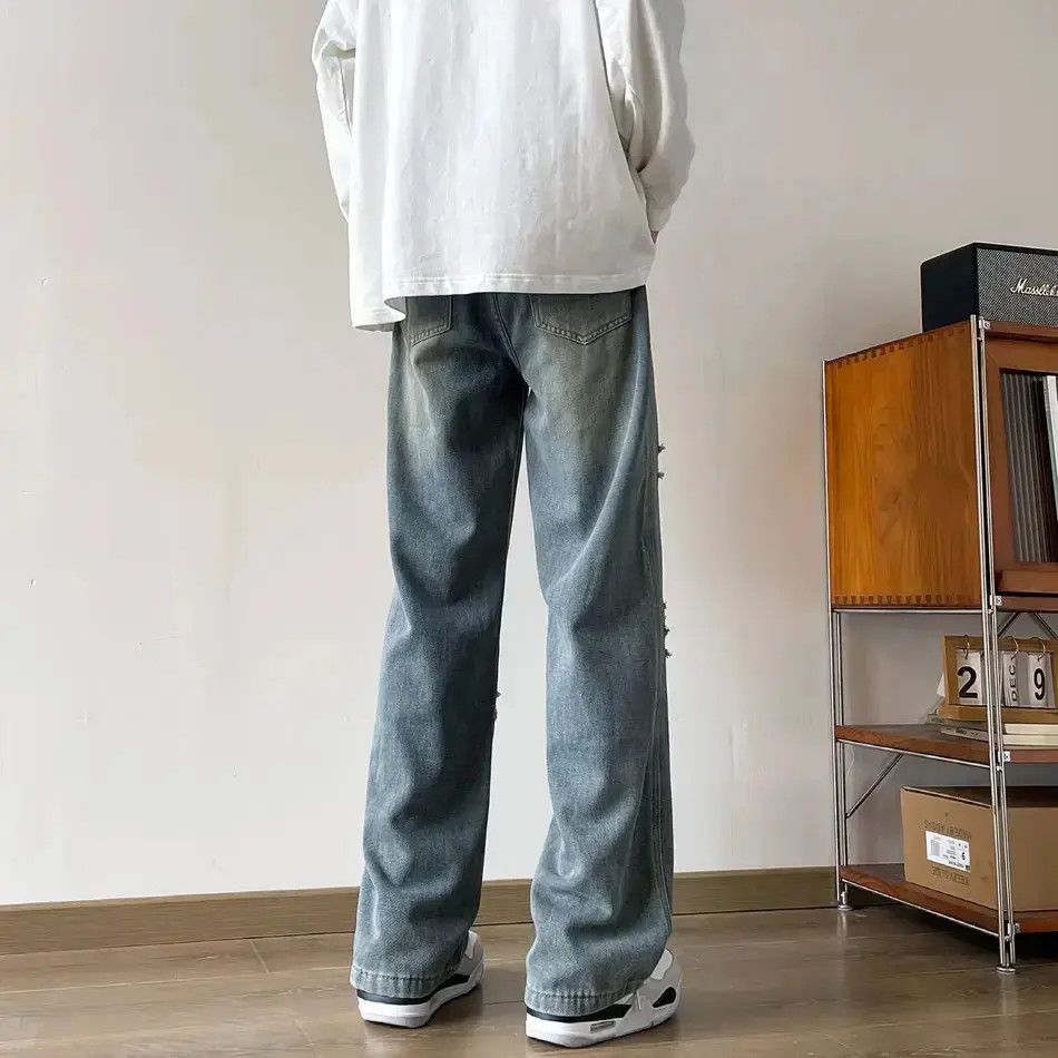 Japanese Brand Loose straight leg wide leg ripped jeans Size US 30 / EU 46 - 2 Thumbnail