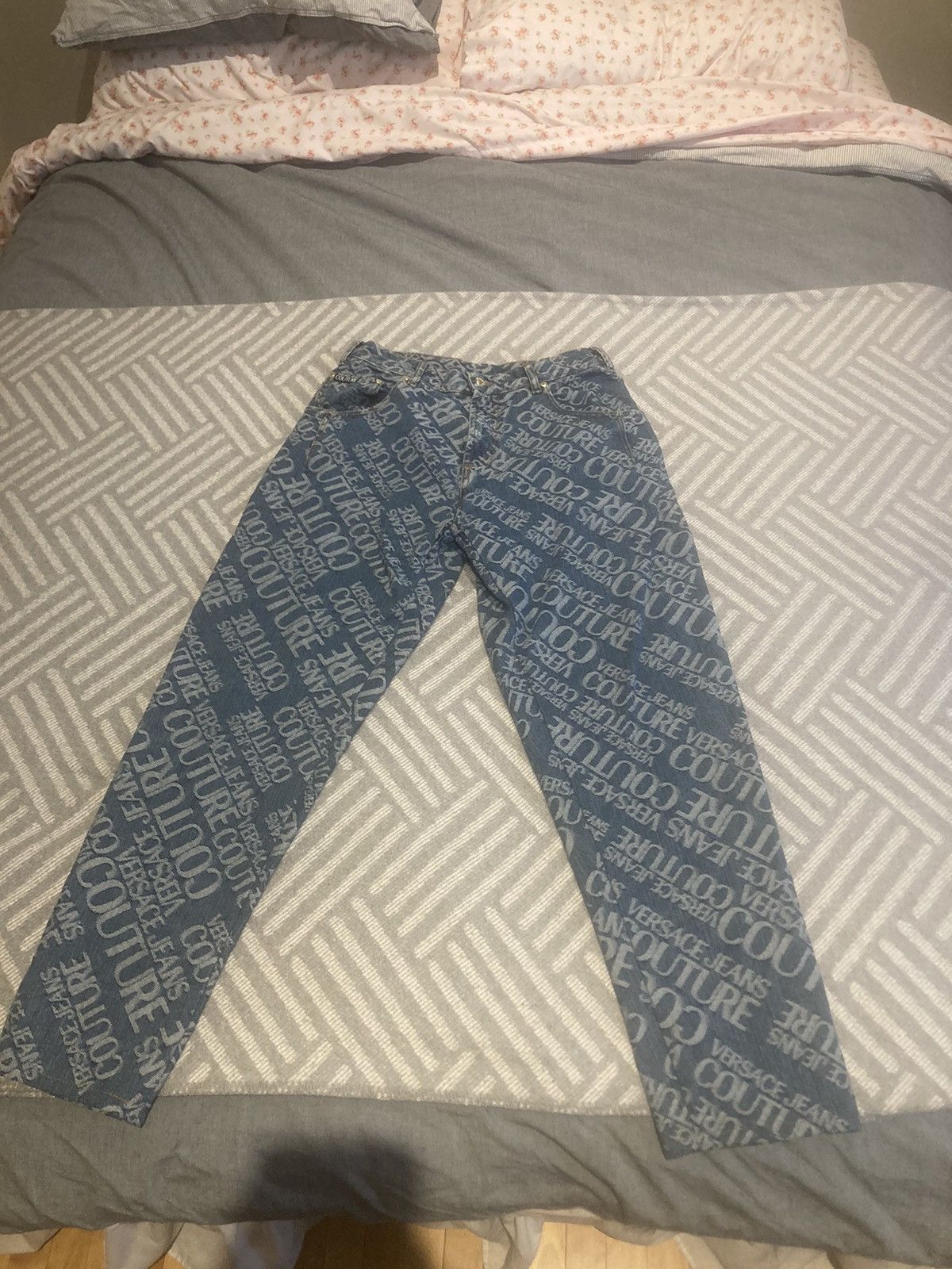 Versace Blue Versace monogram all over print jeans baggy denim Size US 30 / EU 46 - 1 Thumbnail