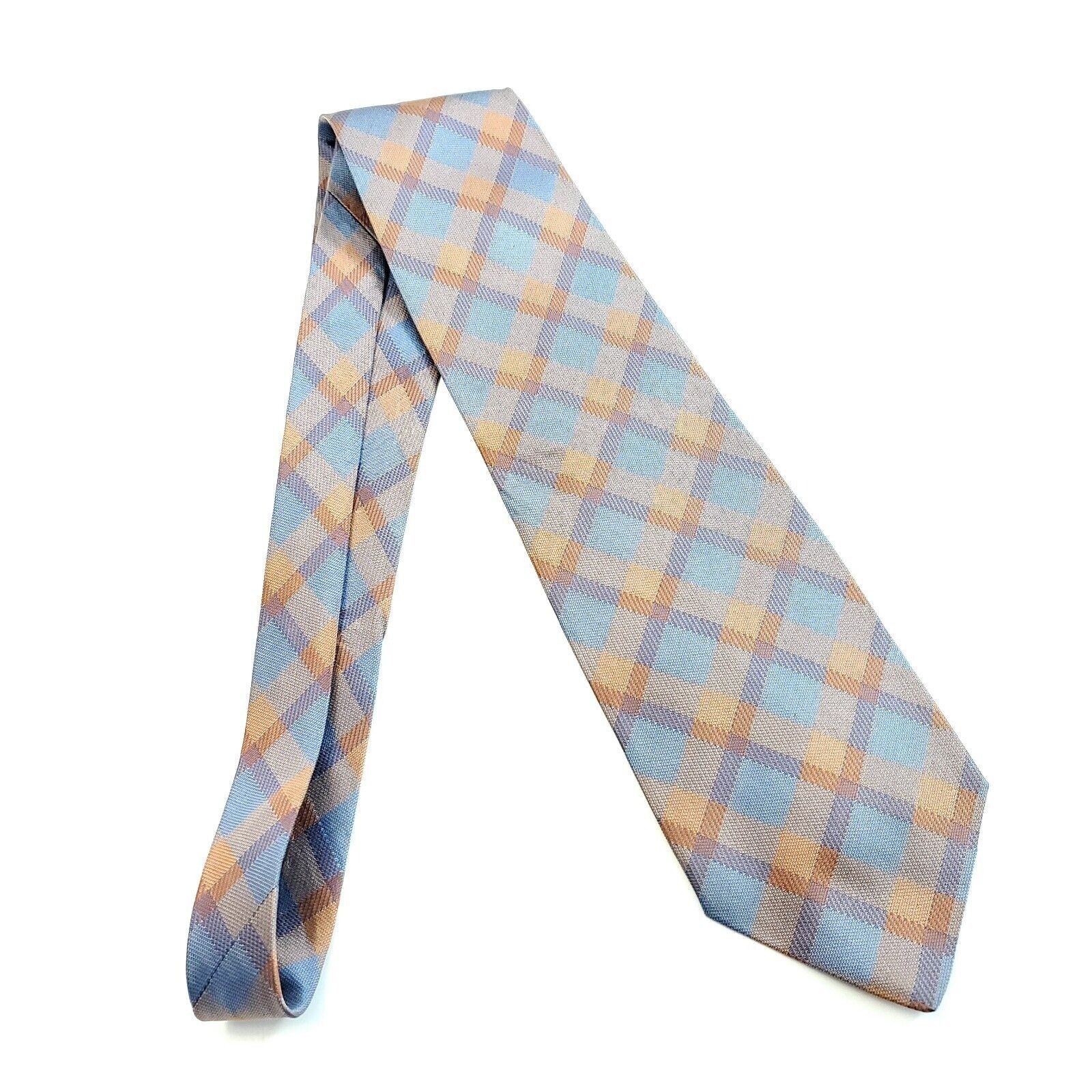 Designer Anselmo Dionisio Orange Blue Plaid Woven Wide Silk Tie Size ONE SIZE - 8 Thumbnail