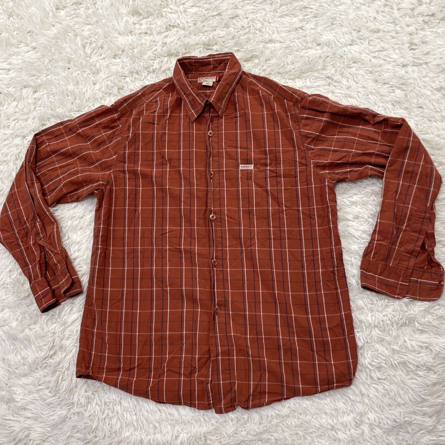 Guess VINTAGE GUESS Long Sleeve Shirt Men M Burnt Orange Western Plaid Streetwear Outdoor Size US M / EU 48-50 / 2 - 2 Thumbnail