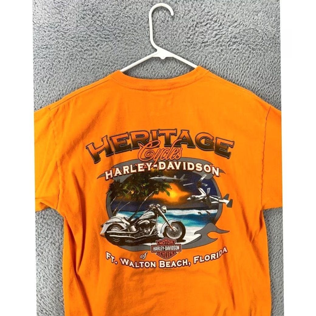 Harley Davidson VINTAGE Harley-Davidson T-Shirt Mens Large Orange Graphic Beefy Tee Made In USA Size US L / EU 52-54 / 3 - 7 Thumbnail