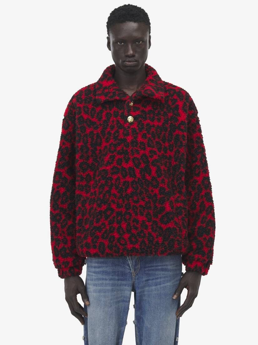 Alexander McQueen o1w1db10925 Leopard Print Fleece Sweatshirt in Red Size US L / EU 52-54 / 3 - 5 Thumbnail