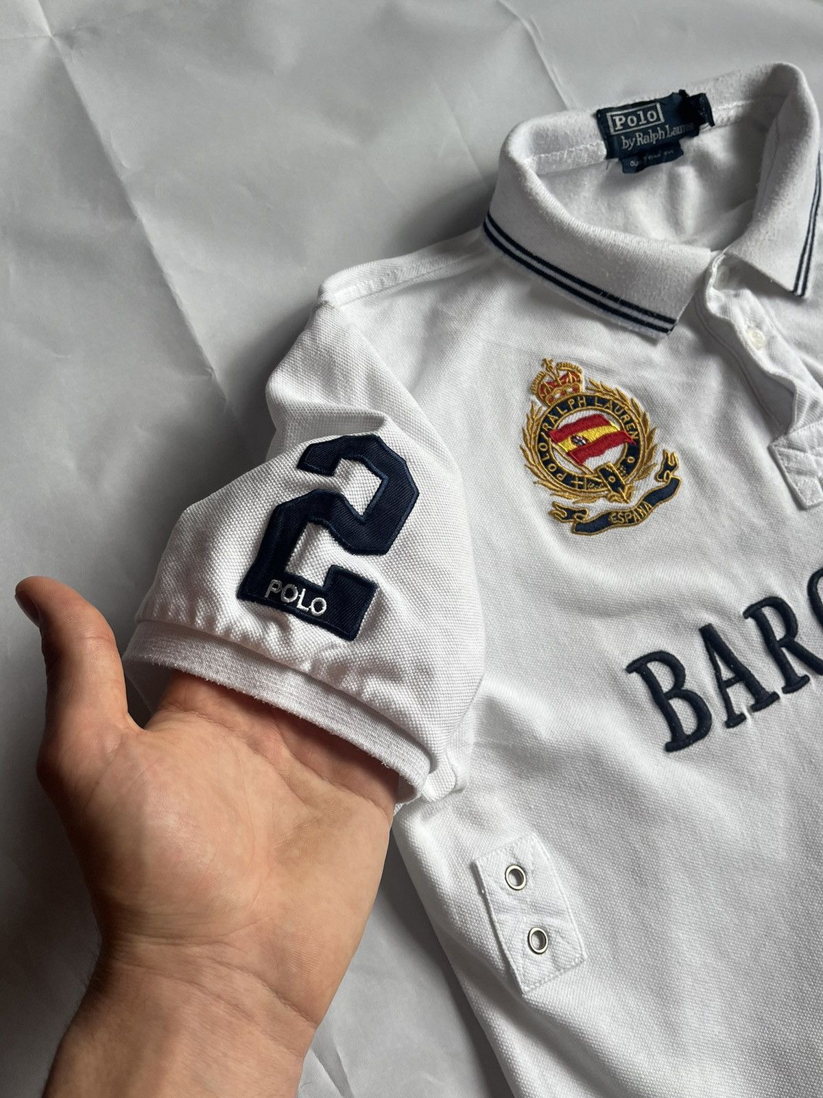 Japanese Brand × Polo Ralph Lauren Ralph Lauren Polo Barcelona White Jersey Size L Size US L / EU 52-54 / 3 - 3 Thumbnail