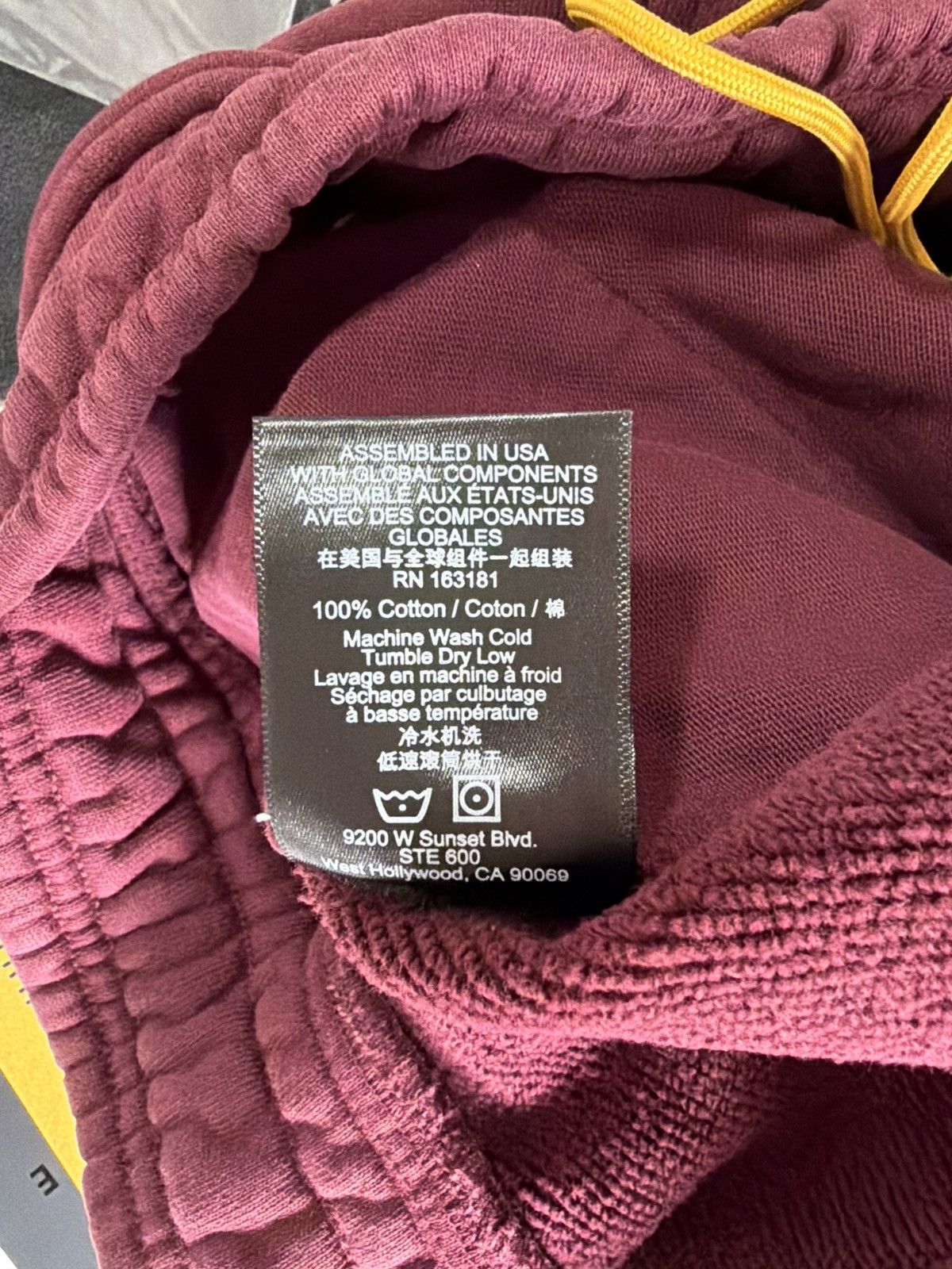 Rhude Rhude Terry Shorts in burgundy color with Yellow Drawstring Size US 33 - 5 Thumbnail