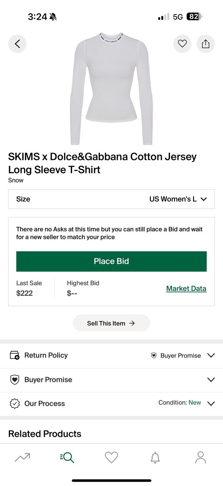SKIMS SKIMS × Dolce&Gabbana Cotton Jersey Long Sleeve T-Shirt Size L / US 10 / IT 46 - 1 Thumbnail