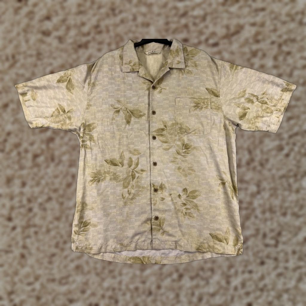 Tommy Bahama Tommy Bahama Shirt Mens Large Beige Floral Leaf Hawaiian 100% Silk Beach Resort Shirt Size US L / EU 52-54 / 3 - 1 Thumbnail