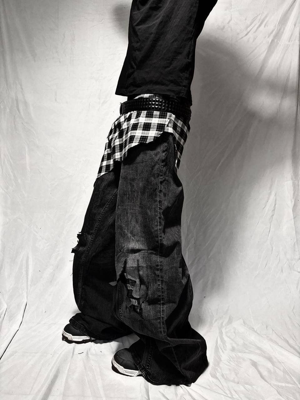 Japanese Brand Black Wide Leg Baggy – Handmade Streetwear Jeans Size US 36 / EU 52 - 2 Thumbnail