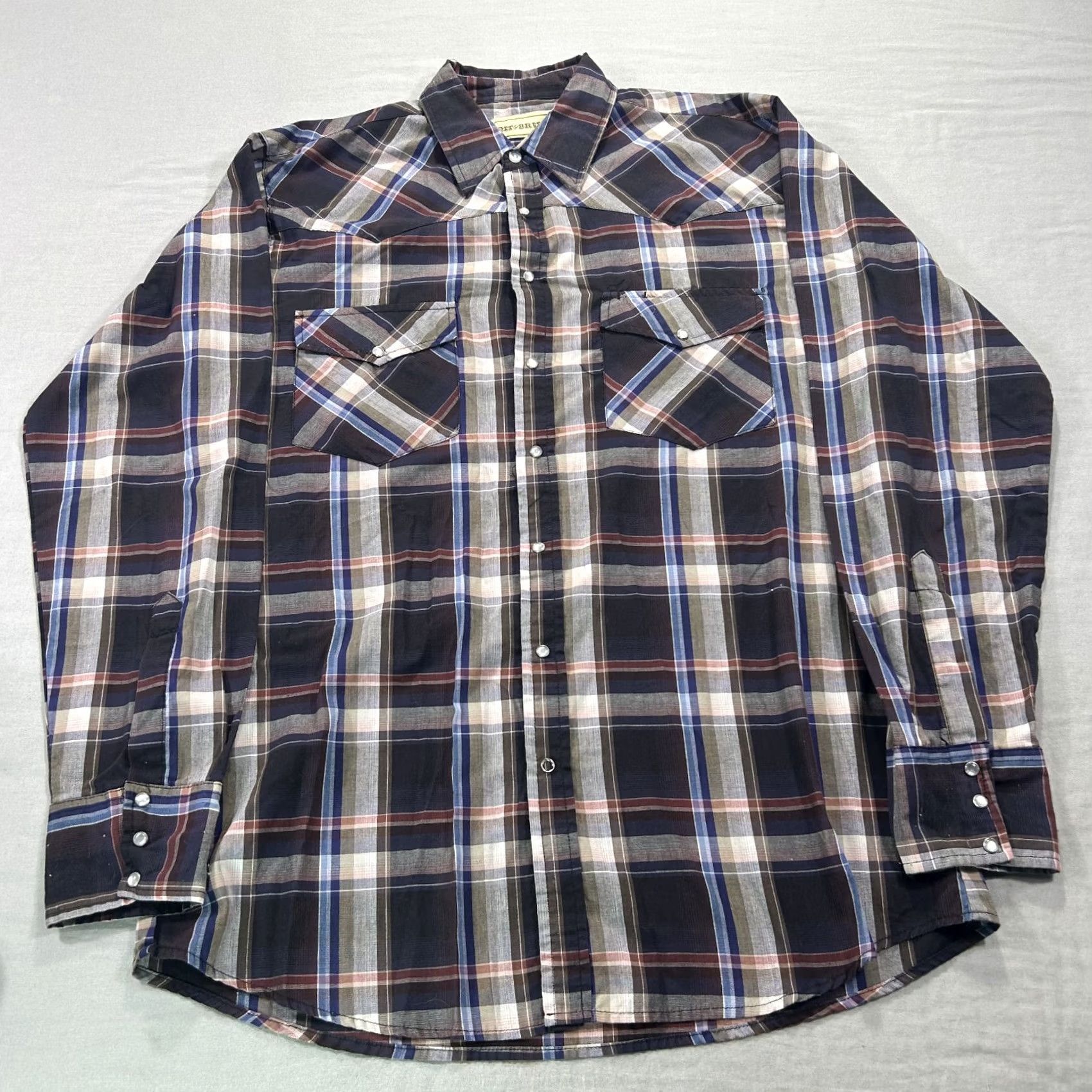 Vintage Bit & Bridle Shirt Mens Large Tall Blue Plaid Pearl Snap Western Cowboy Adult Size US L / EU 52-54 / 3 - 2 Thumbnail