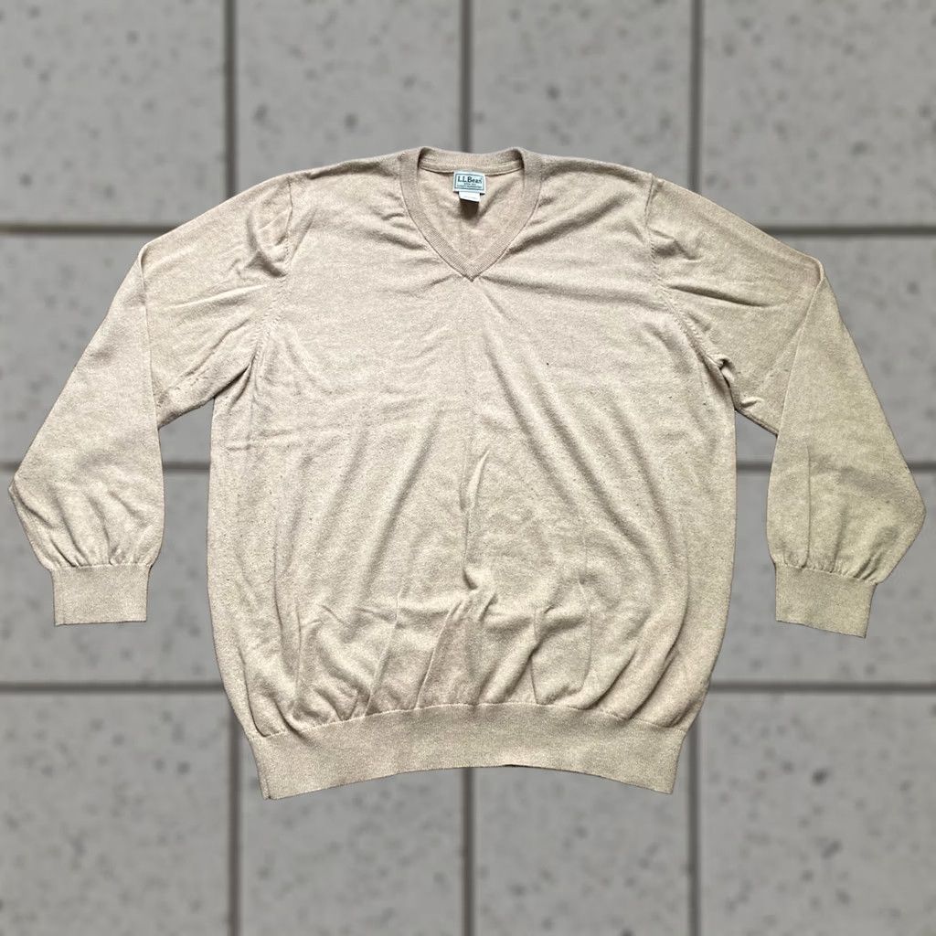 Vintage VINTAGE? LL Bean Sweater Mens 2XL Cotton Cashmere V Neck Long Sleeve Beige Size US XXL / EU 58 / 5 - 1 Thumbnail