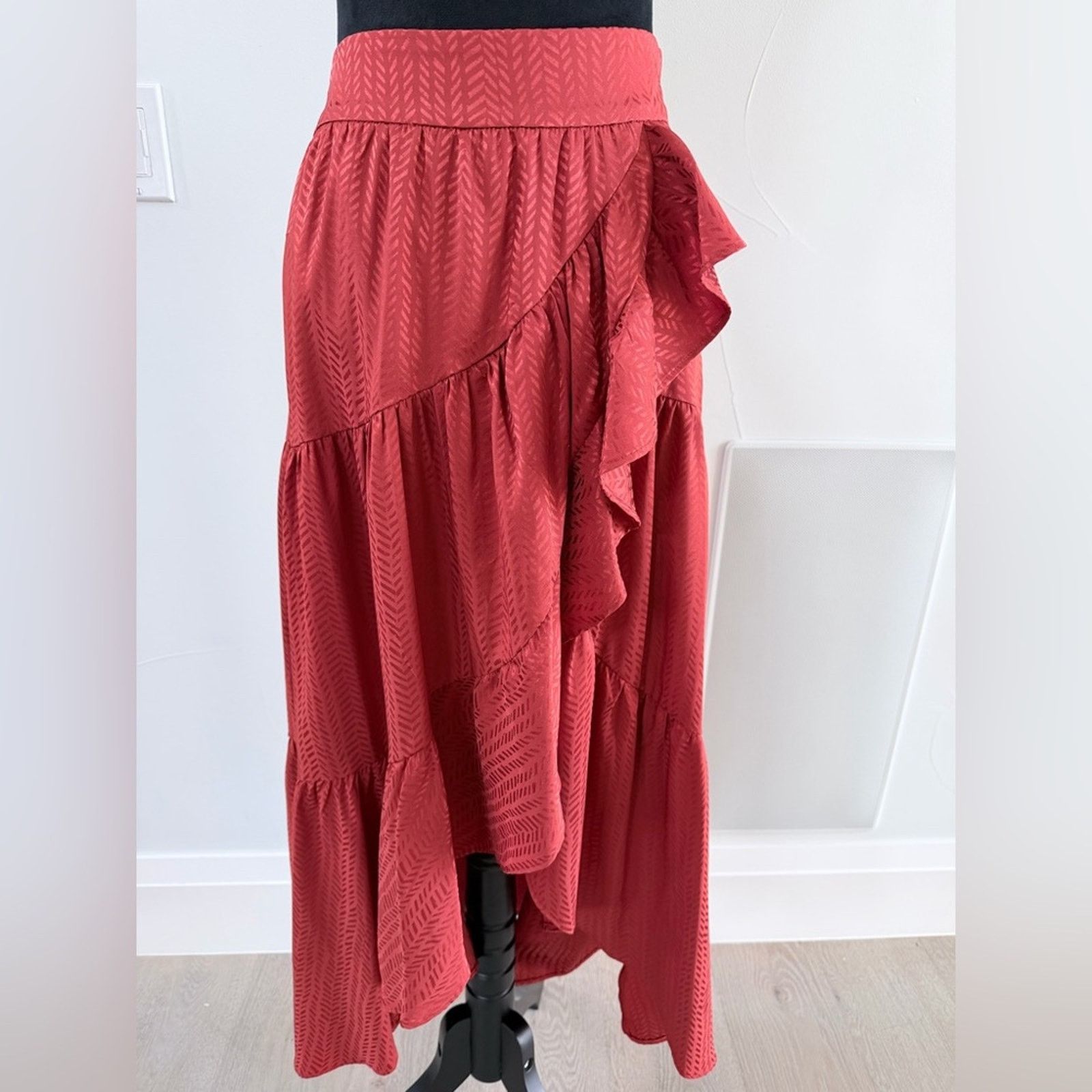 Other Boho Vintage Beach Ruffled Satin Wrap Orange Skirt size S Size 27" / US 4 / IT 40 - 5 Thumbnail