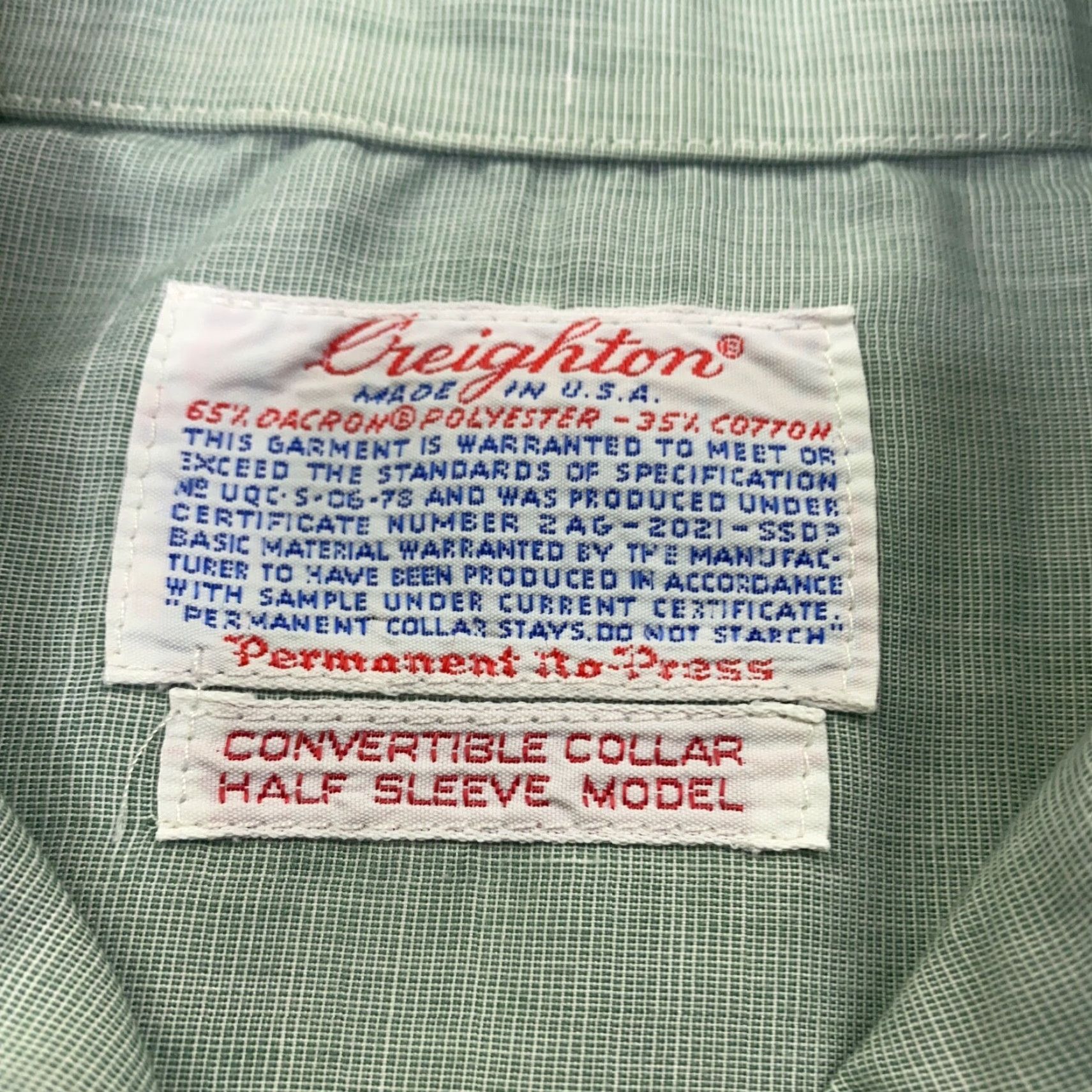 Vintage VTG Creighton Shirt Mens Button-Up Short Sleeve Collared Spread 60s 70s Green Cotton Polyester Regular Size US M / EU 48-50 / 2 - 3 Thumbnail