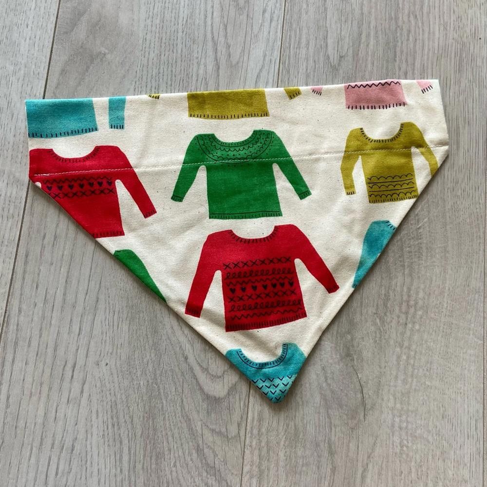 Designer Tuff and Stuff White Christmas Sweater Dog Bandana Size ONE SIZE - 1 Thumbnail