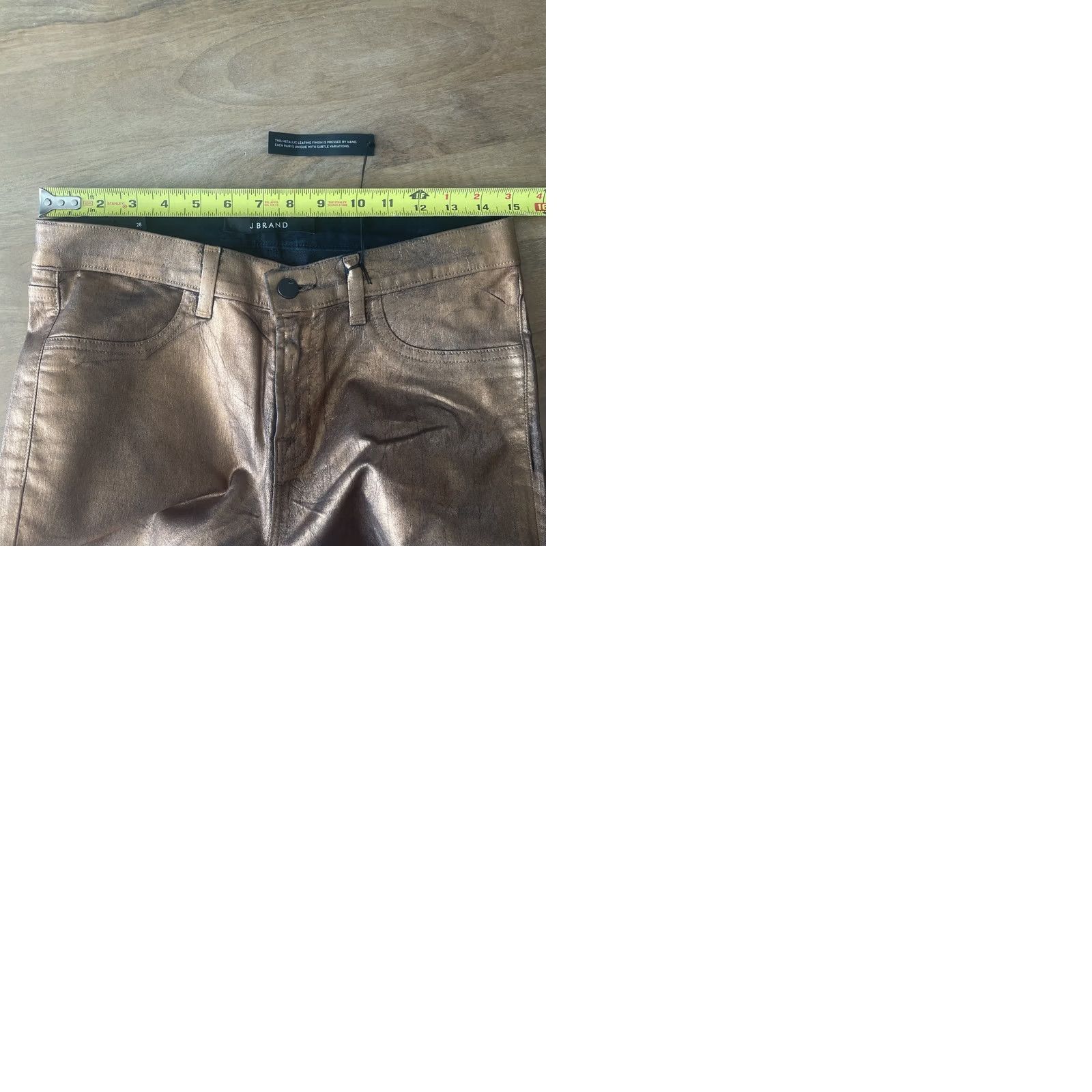 J Brand J Brand Super Skinny Bronze Coated Jeans Women 28 Regular Rise 30x30 Denim Zip Pockets Ankle Rock USA Y2K Breakin’/ Metallic Style Size 28" / US 6 / IT 42 - 9 Thumbnail