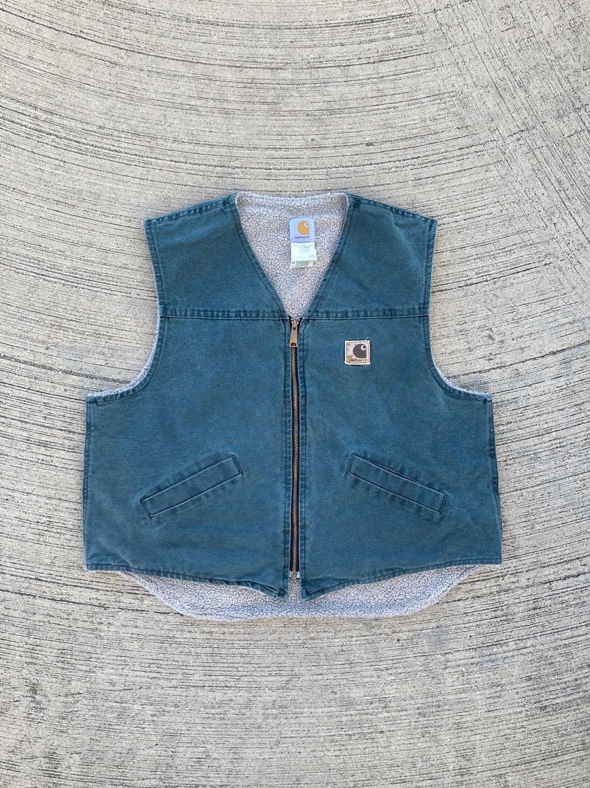 image of Hunter Green Sherpa-Lined Vest Green Carhartt Vest, Men's (Size XL)