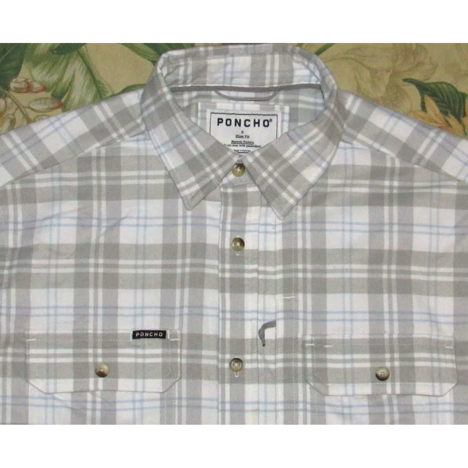 Vintage PONCHO White Plaid Long Sleeve Button Down Flannel Shirt Slim Fit Small Men XS Regular White Size US S / EU 44-46 / 1 - 2 Thumbnail