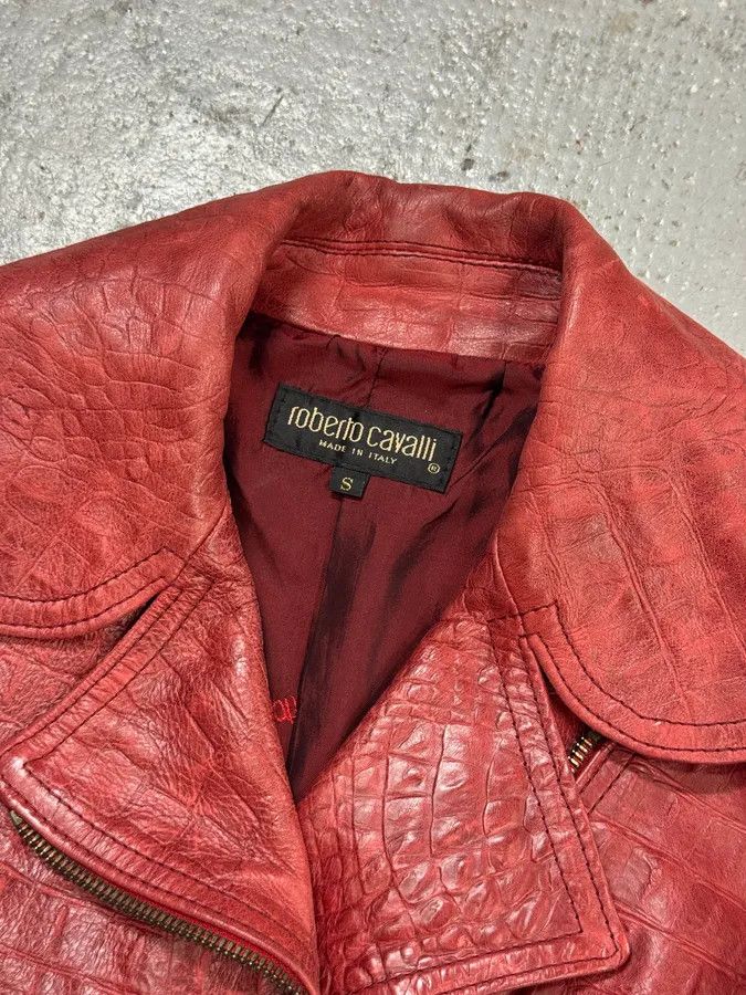 Roberto Cavalli AW2000 Roberto Cavalli Red Crocodile Effect Biker Leather Jacket Size S / US 4 / IT 40 - 4 Thumbnail