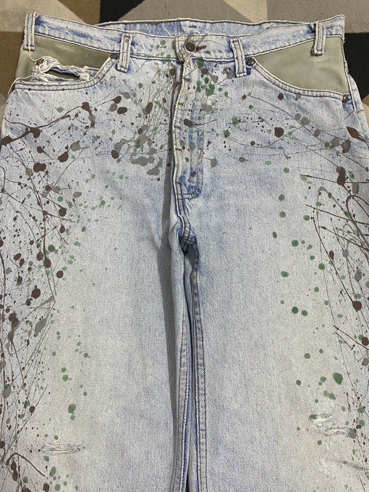 Levi's Made & Crafted Vintage 90’s Levis Leather Hybrid Denim Paint Splatter Jeans Size US 33 - 2 Thumbnail