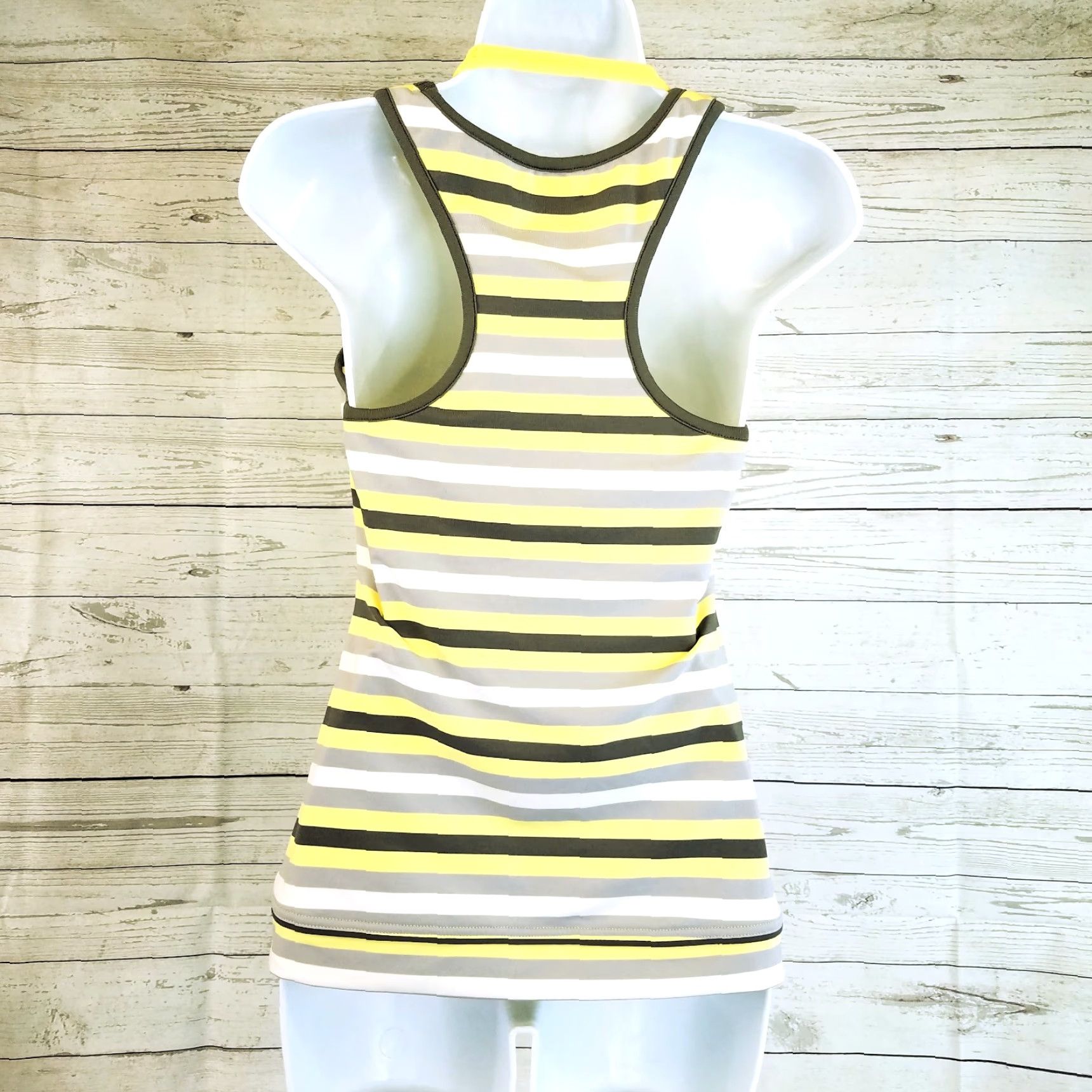 Vintage Lucy Womens Tank Top Size S Gray Yellow Striped Built in Bra Shelf Size S / US 4 / IT 40 - 3 Thumbnail