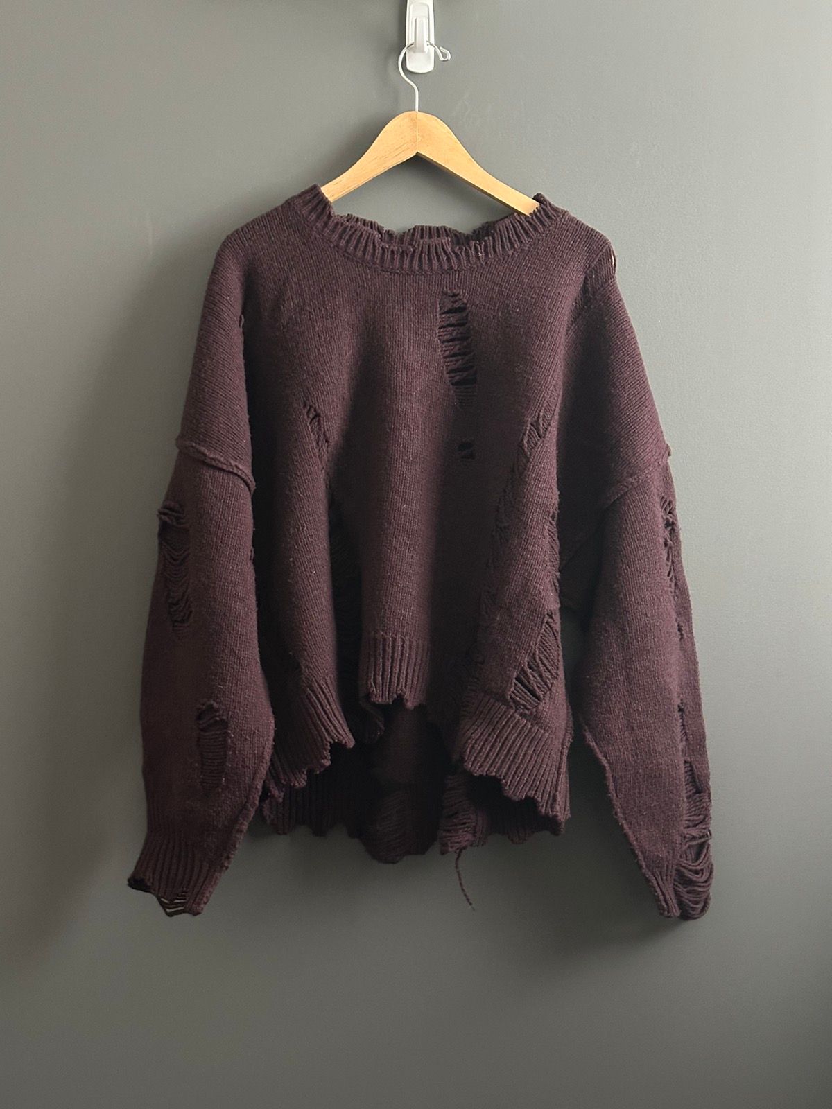 Pre-owned Professor E Destroyed Drop Shoulder Sweater In Brown