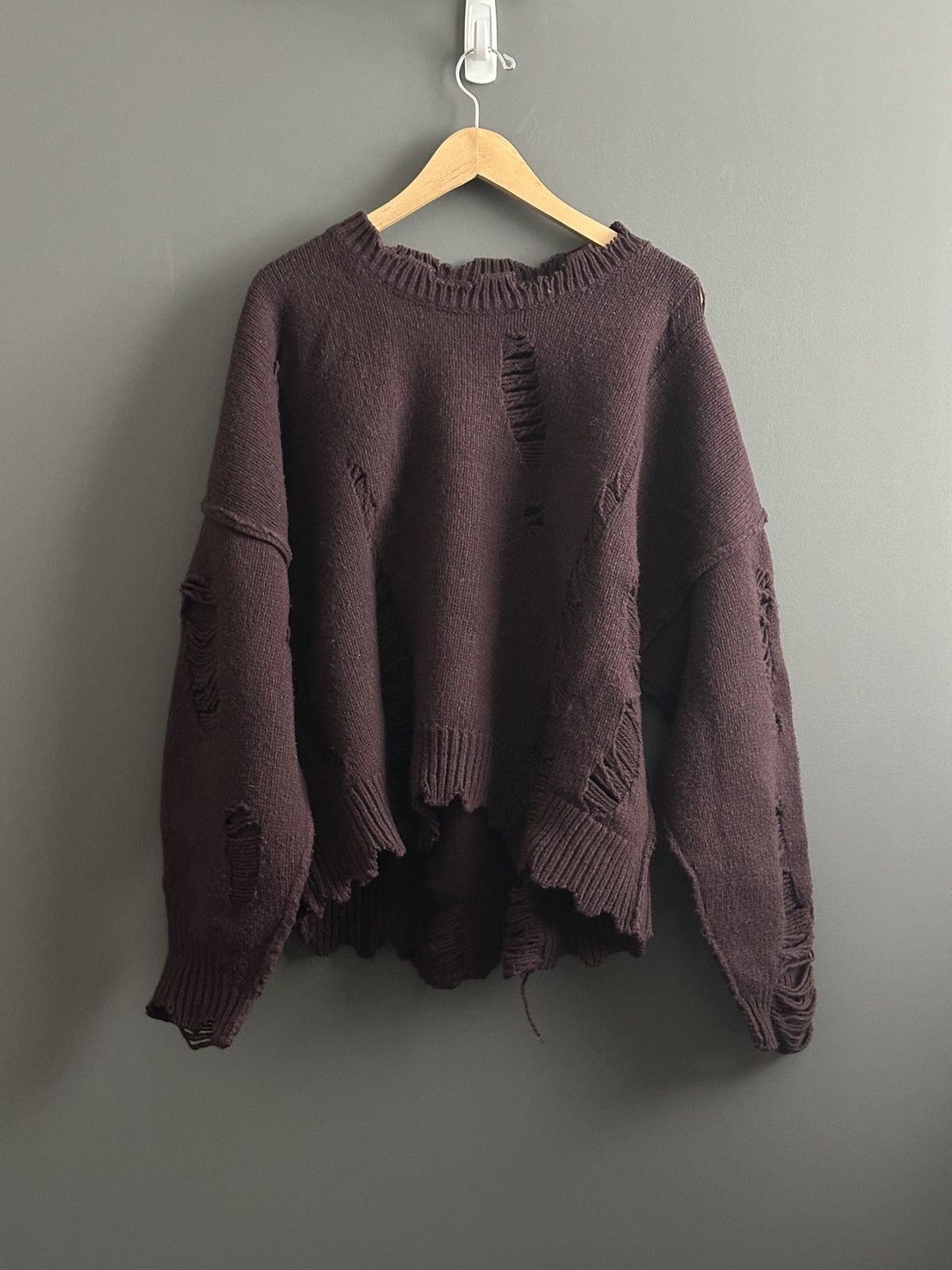 image of Professor E Destroyed Drop Shoulder Sweater in Brown, Men's (Size Medium)