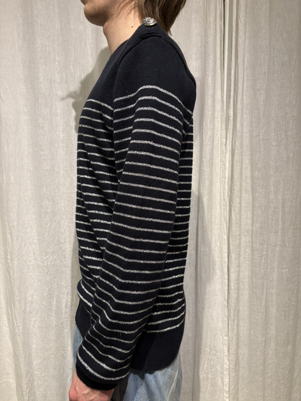 Balmain Balmain Sweater Navy with shiny silver stripes UNISEX Size US L / EU 52-54 / 3 - 2 Thumbnail