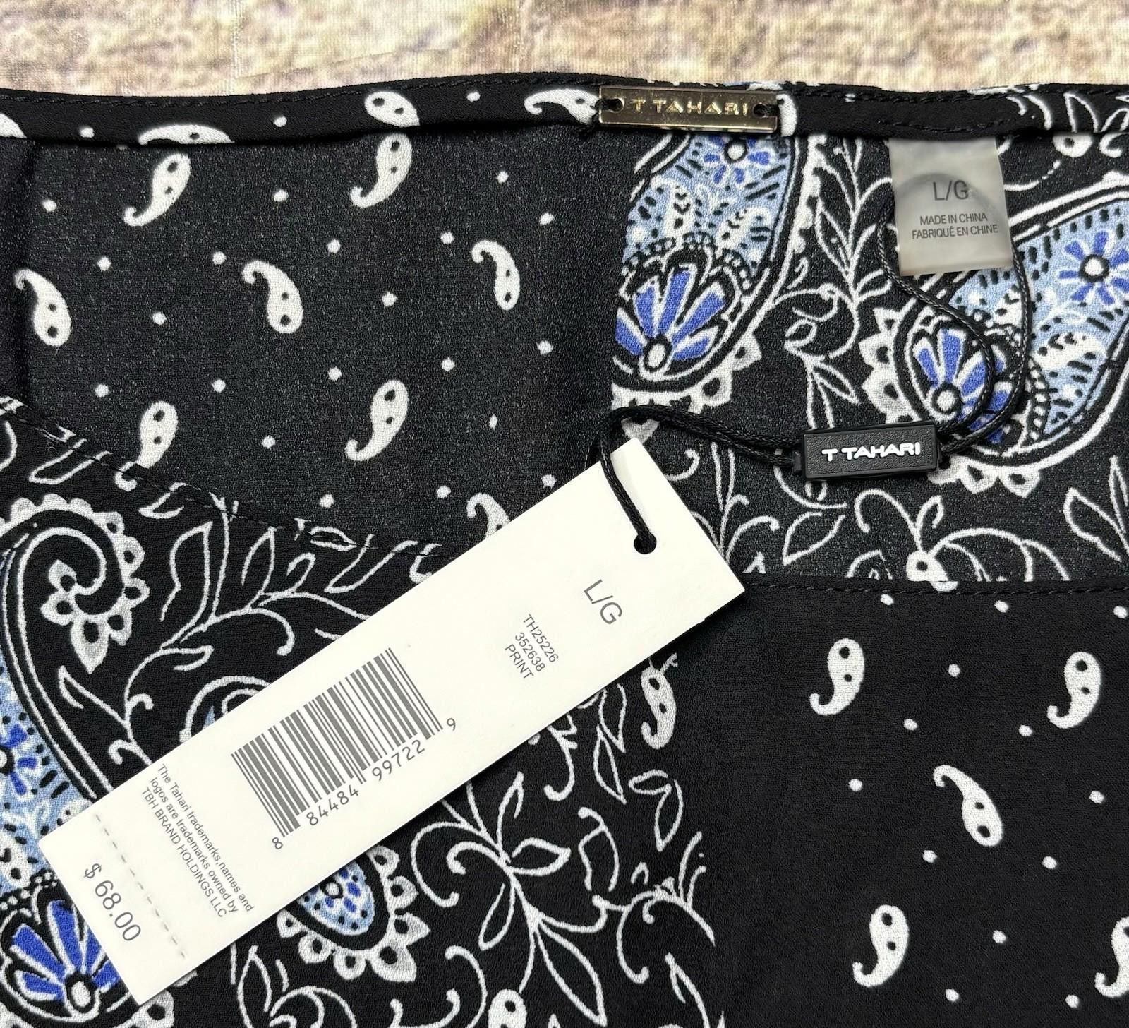 Elie Tahari Tahari Top Womens Large Paisley Colorblock Flutter $68 Size L / US 10 / IT 46 - 2 Thumbnail