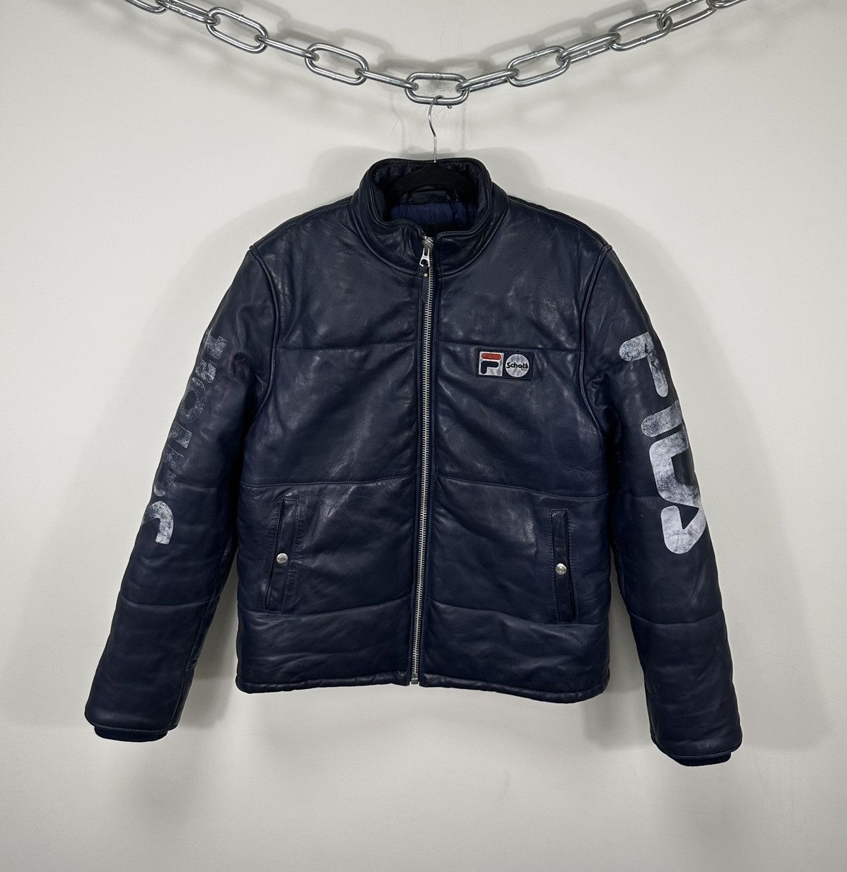 Schott Schott X Fila Navy Rare USA Lamb Leather Jacket Grailed