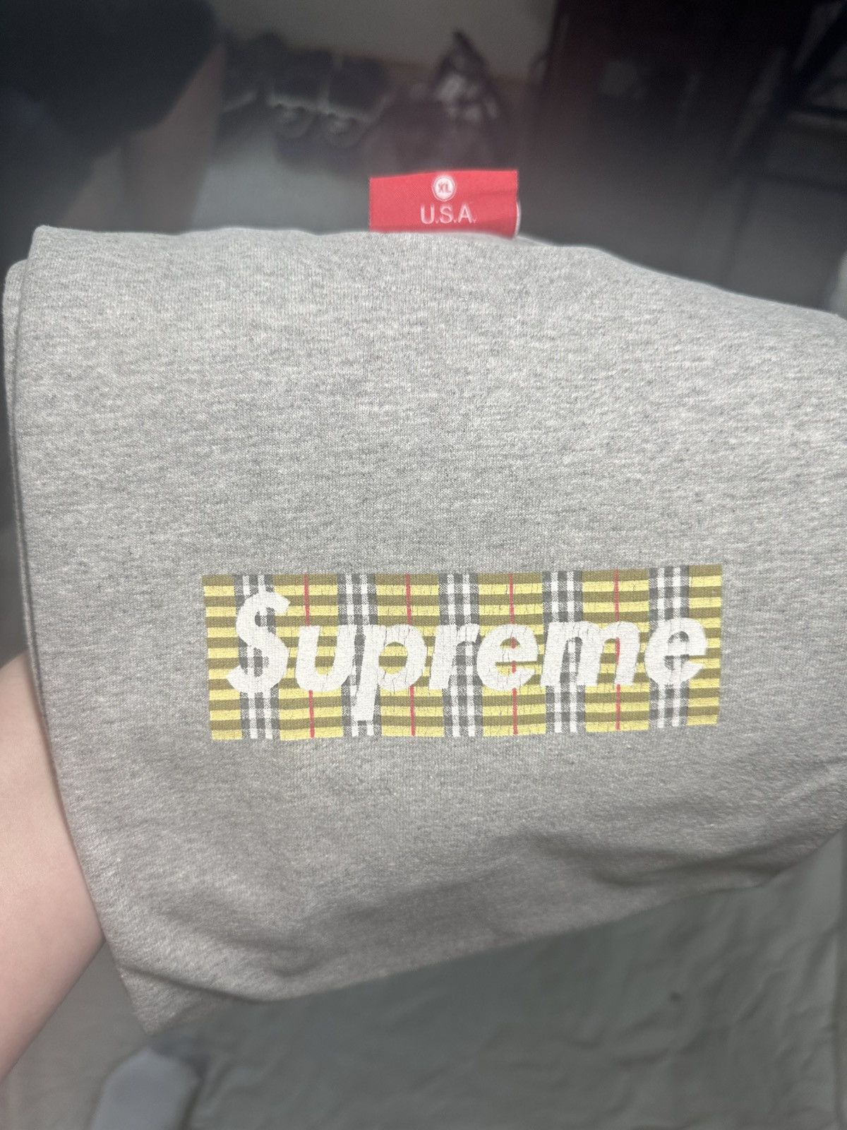Supreme 1997 Supreme Burberry Box Logo Gray Tee XL Size US XL / EU 56 / 4 - 7 Thumbnail