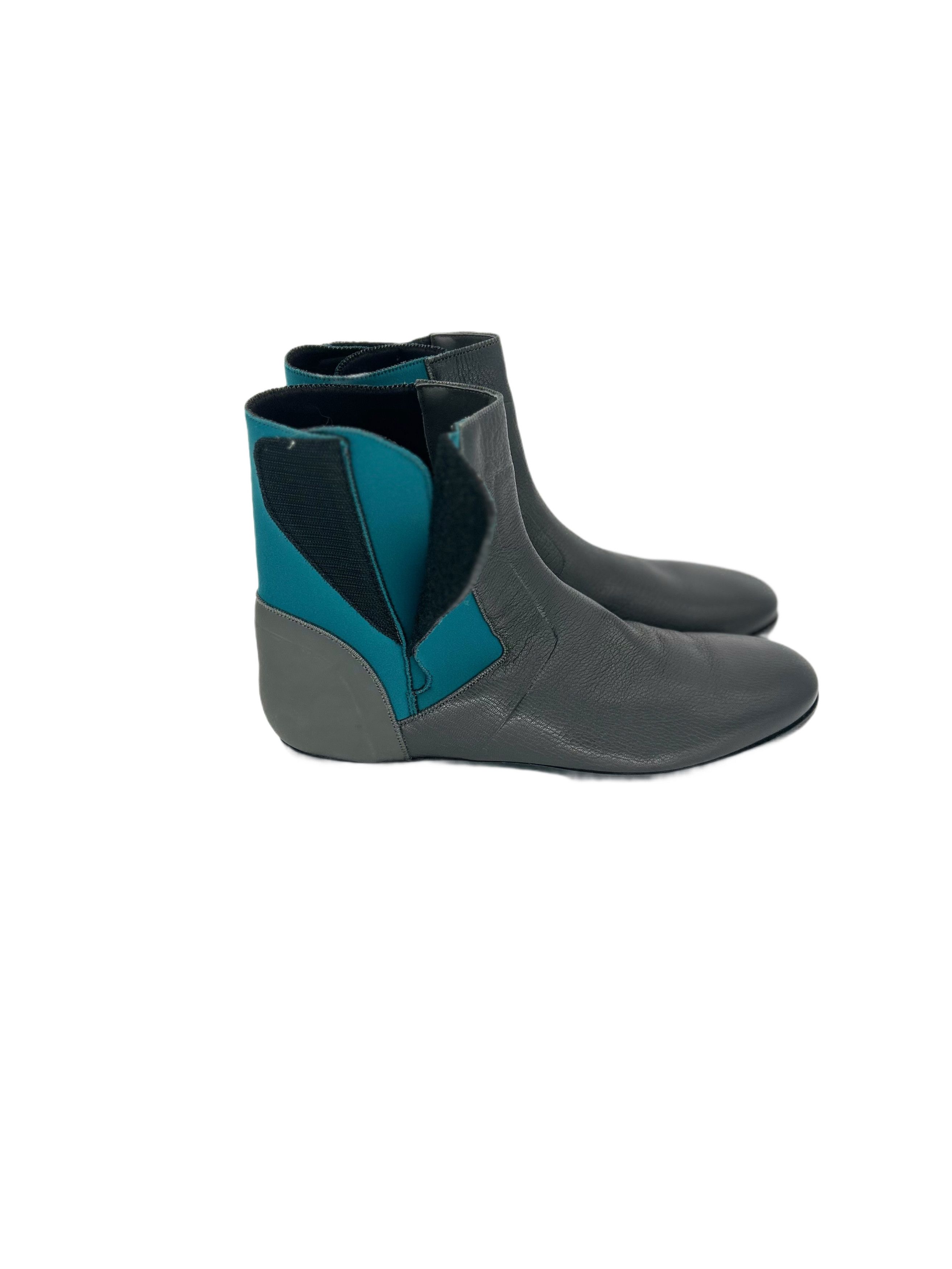 Lanvin Lanvin Grey Leather Boots with Turquoise Neoprene Size US 12 / EU 45 - 4 Thumbnail