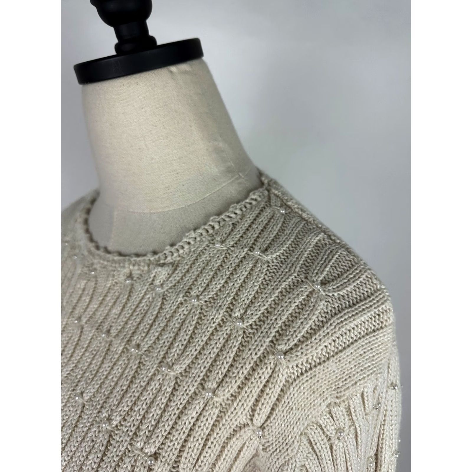 Vintage VINTAGE Capacity Ivory Cotton Beaded Pullover Sweater Womens Small 90s Bohemian Retro Knit - Womens Size S / US 4 / IT 40 - 7 Thumbnail