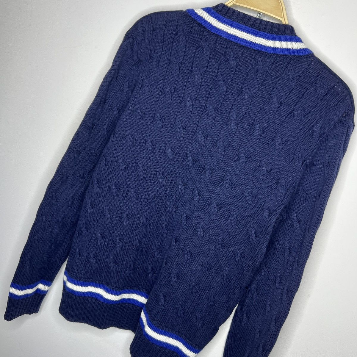 Polo Ralph Lauren × Vintage Polo Ralph Lauren Academy Mens Cable Knit Navy Sweater Size US S / EU 44-46 / 1 - 10 Thumbnail