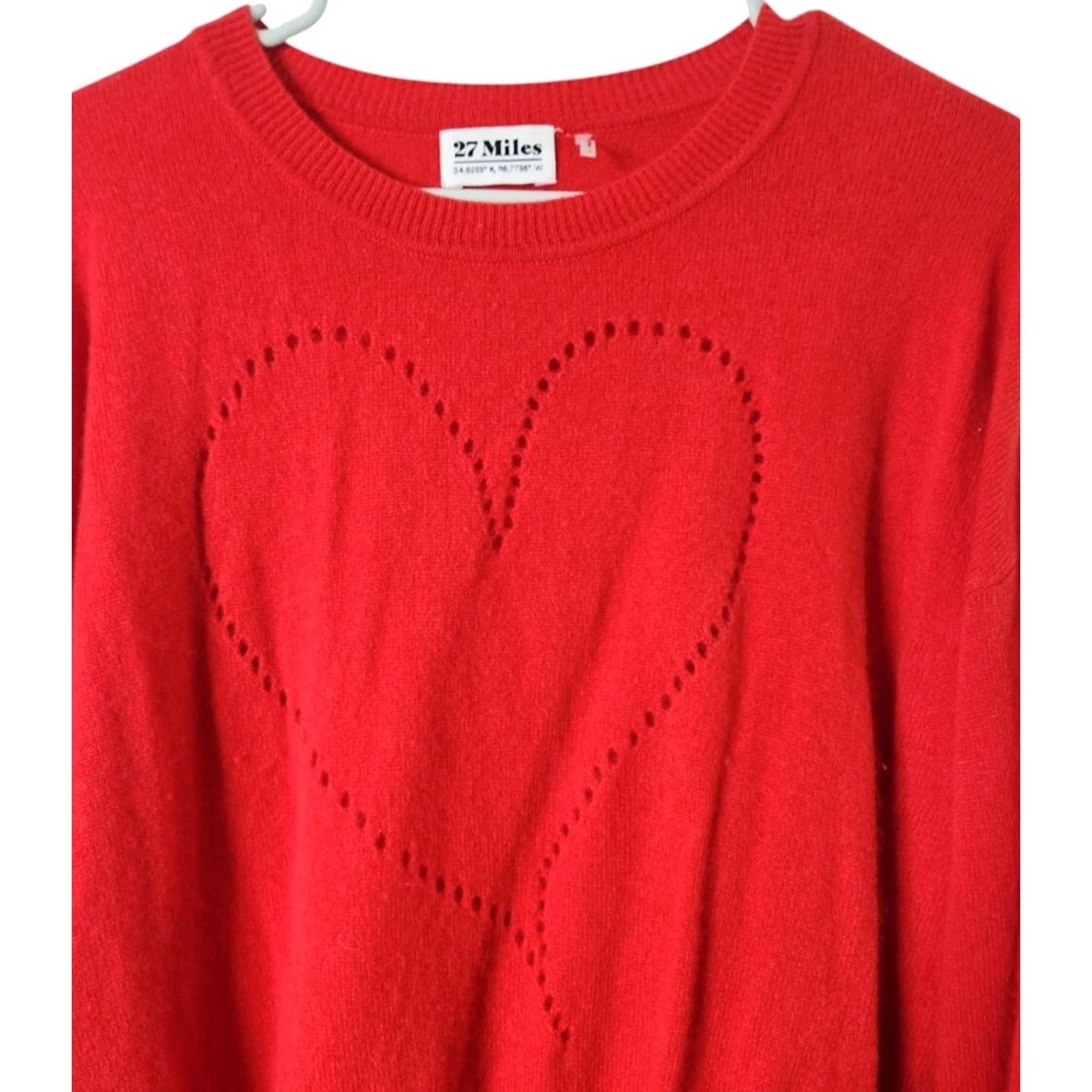 Vintage 27 Miles Women's L Sweater Pullover 100% Cashmere Red Long Sleeve Heart Knit Size L / US 10 / IT 46 - 3 Thumbnail