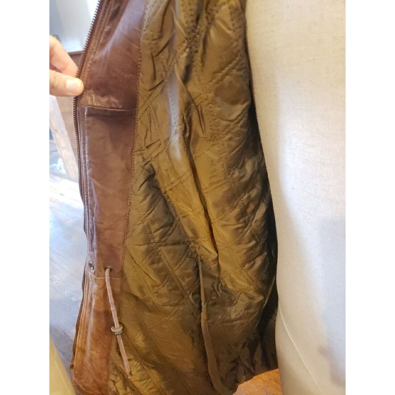 Other Furry Men Leather Removable Sheepskin Collar Jacket Brown Size US S / EU 44-46 / 1 - 5 Thumbnail