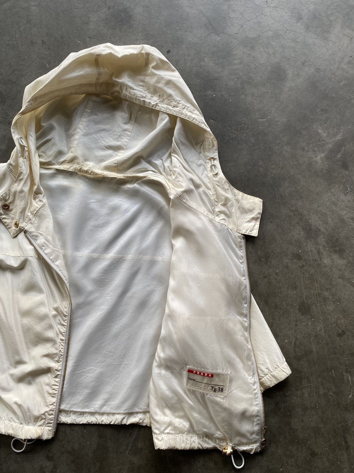 Prada Prada Ivory Silk Blend Bomber Jacket Hoodie Gold Tone Size XS / US 0-2 / IT 36-38 - 8 Thumbnail