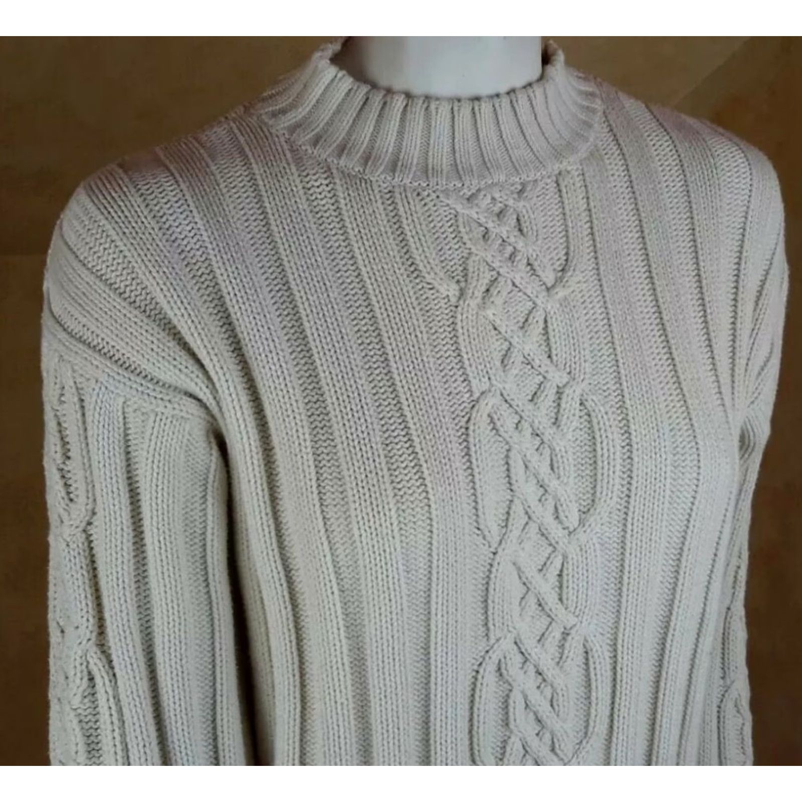 Laura Ashley VINTAGE Laura Ashley Womens L ivory chunky knit fishermans sweater Cotton Aran Shirt Size L / US 10 / IT 46 - 2 Thumbnail