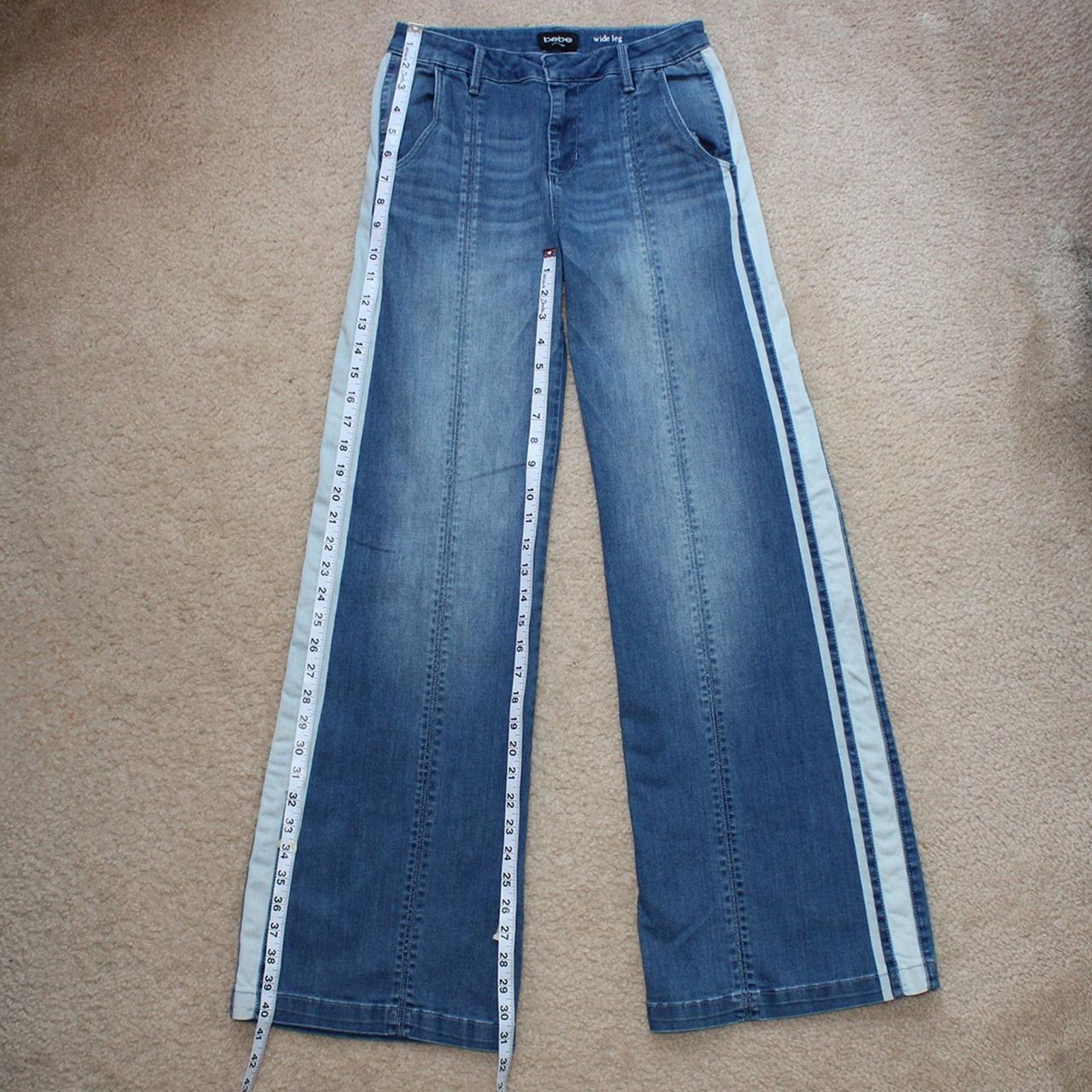 Bebe Y2K Bebe Wide Leg Bootcut Striped Blue Denim Jeans Size 24" / US 00 / IT 34 - 3 Thumbnail