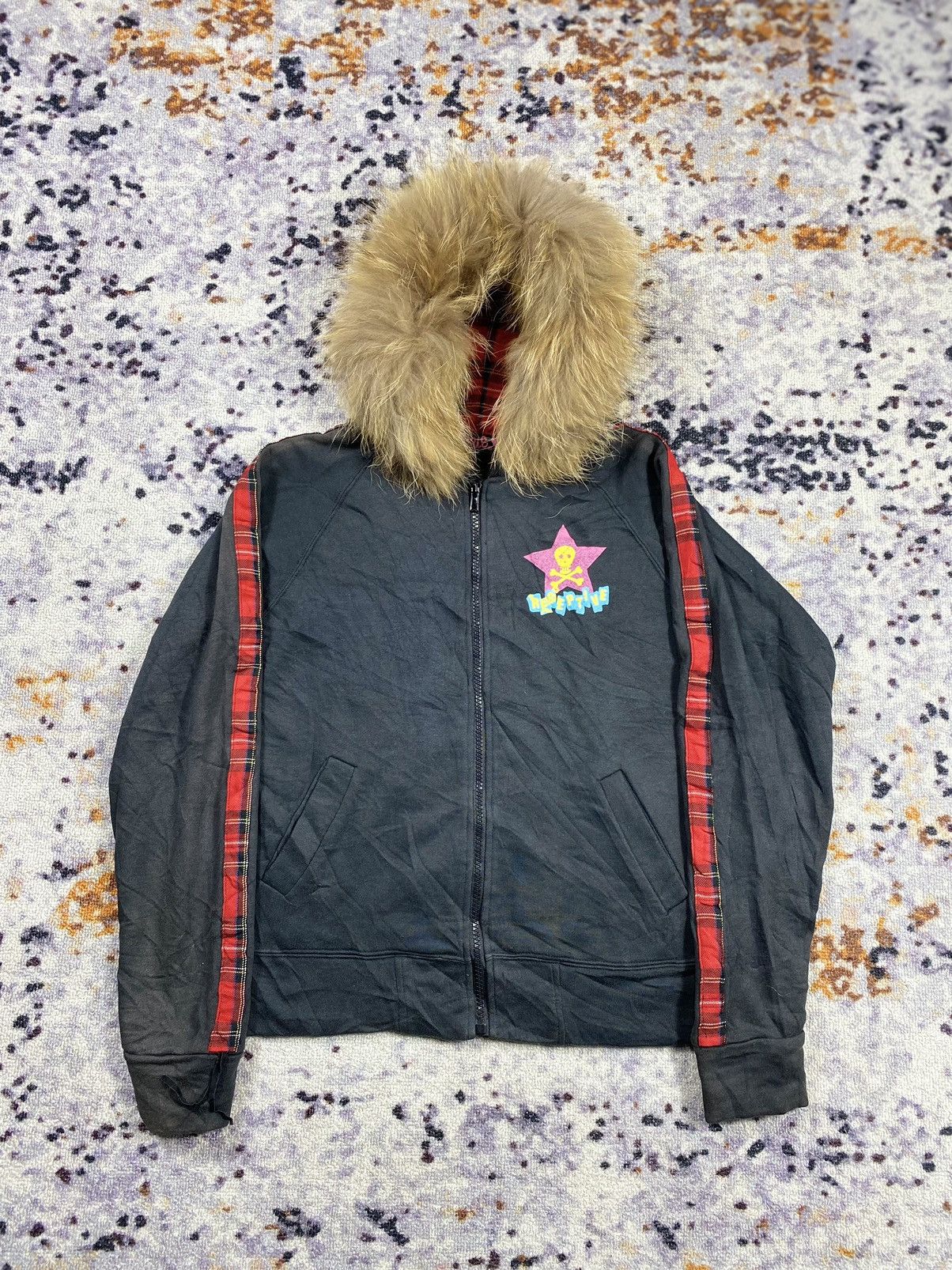 Japanese Fur ZipHoodie Faded Embellishmet ifsix lgb style