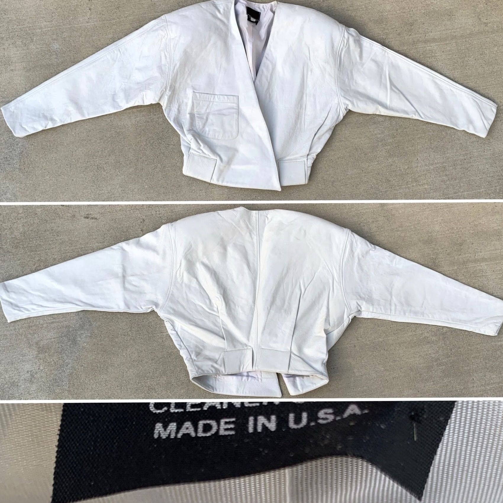 Vintage VINTAGE Leather Jacket White Cropped 80s Shoulder Pads Size S Or M Women Size M / US 6-8 / IT 42-44 - 6 Thumbnail