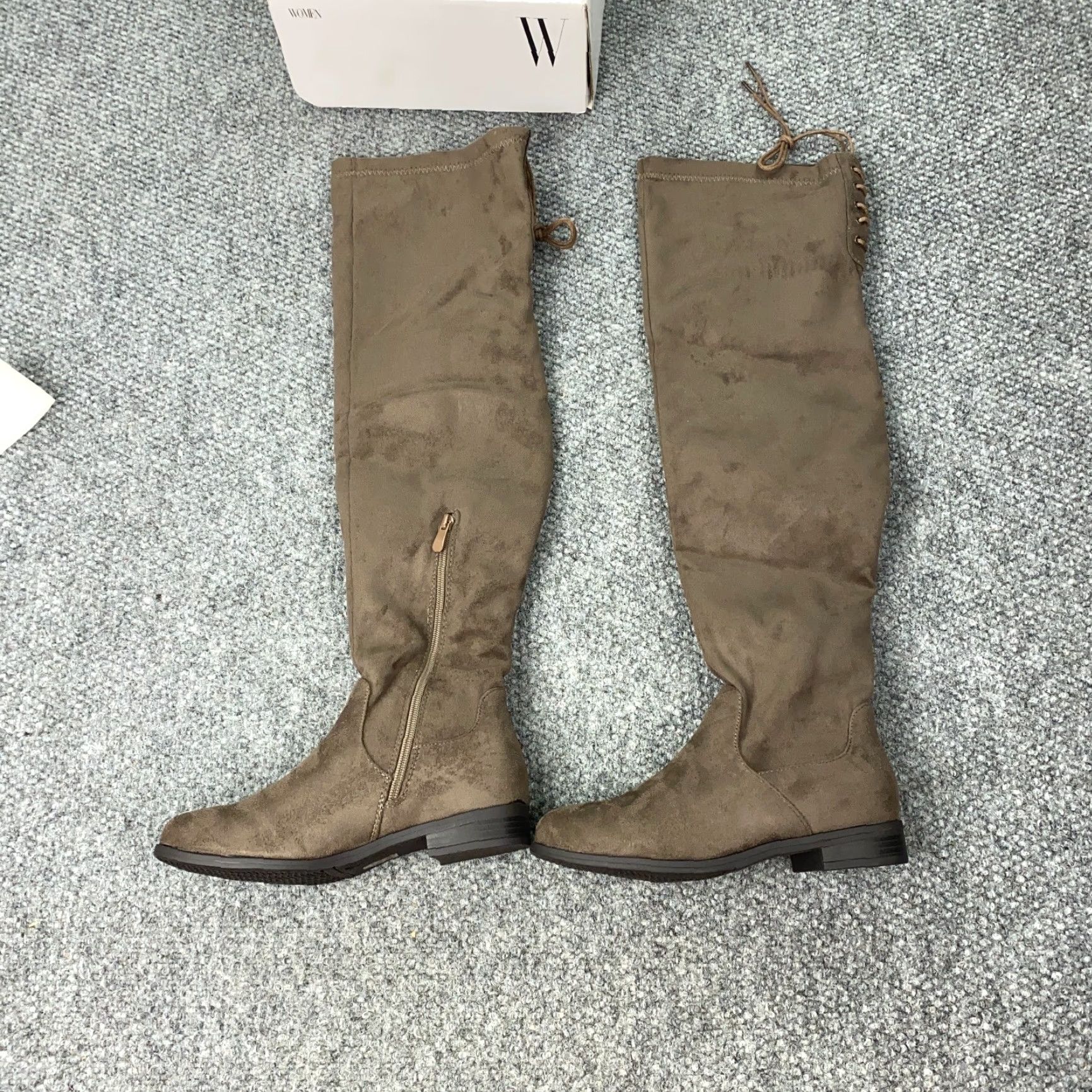 Vintage Dream Pairs Boots Womens Size 7 Khaki Suede Over Knee Zip Block Heel Riding Boot Women Boots Size US 6 / IT 36 - 5 Thumbnail