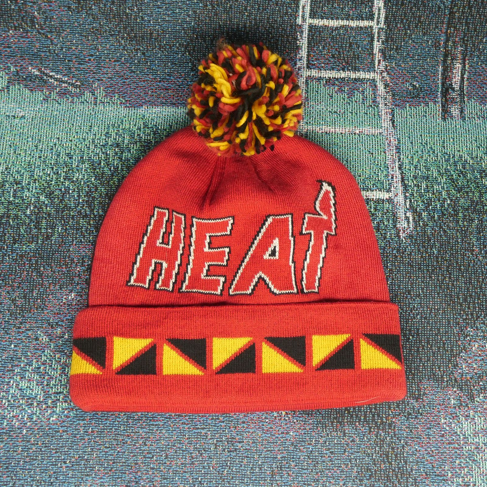 Mitchell & Ness × NBA Mitchell & Ness Miami Heat Jacquard Cuffed Pom Beanie Size ONE SIZE - 1 Thumbnail