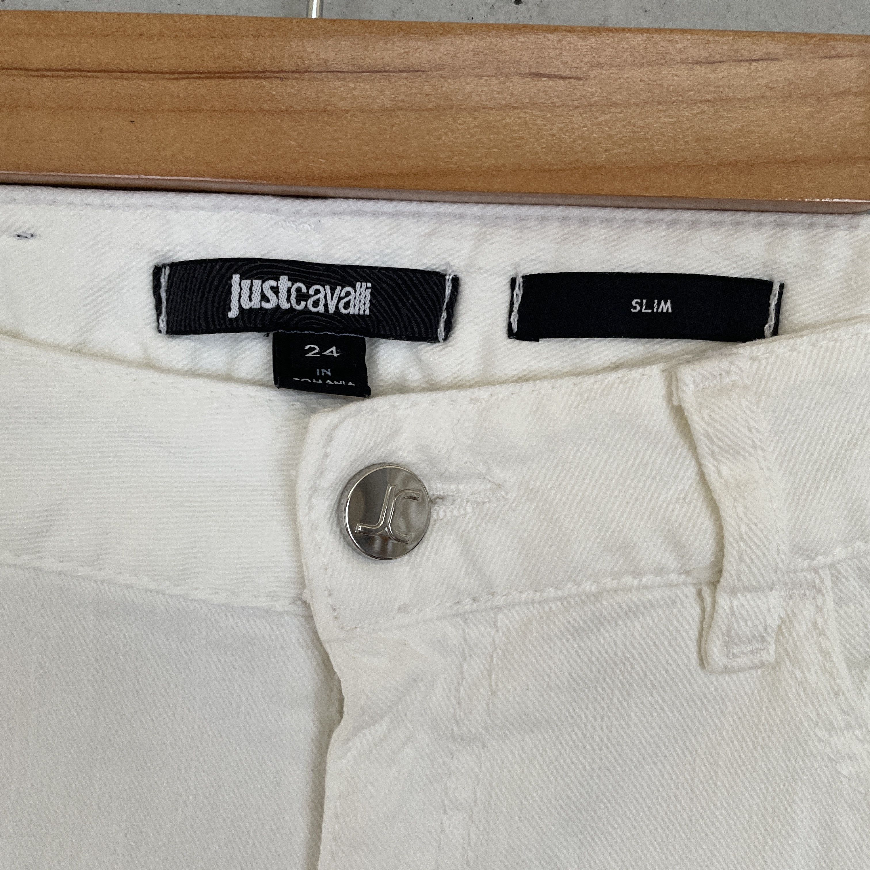 Just Cavalli JUST Cavalli Crushed Denim Jeans White Distressed Skinny Size 24" / US 00 / IT 34 - 2 Thumbnail